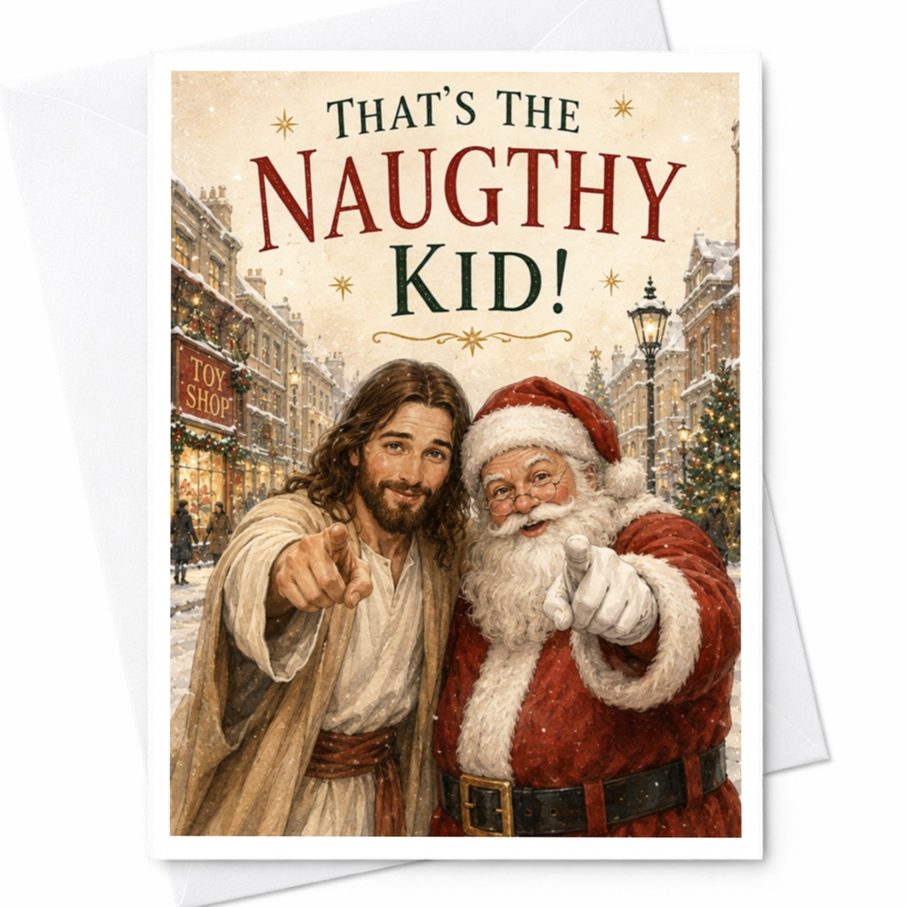 That's The Naughty Kid! Funny Christmas Card Santa And Jesus Holiday Greeting Card For Family Friends Festive Celebration C5695