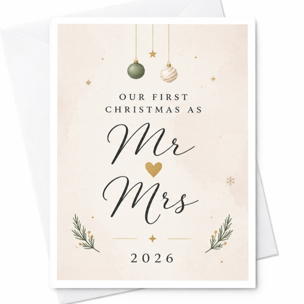 Our First Christmas As Mr & Mrs 2026 Christmas Card Newlywed Couple Holiday Greeting Card First Married Christmas C5704