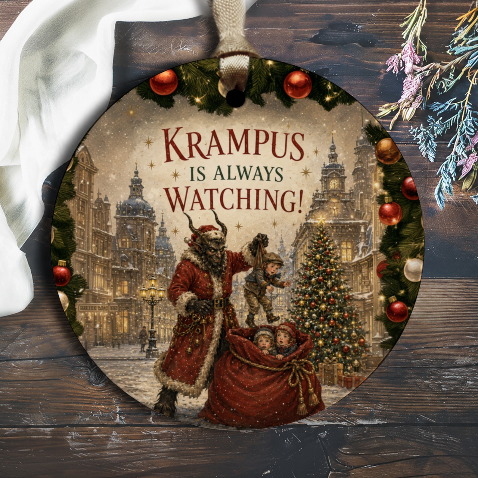 Krampus Is Always Watching! Christmas Ornament Festive Holiday Decor Krampus Decoration Unique Christmas Tree Ornament O1475