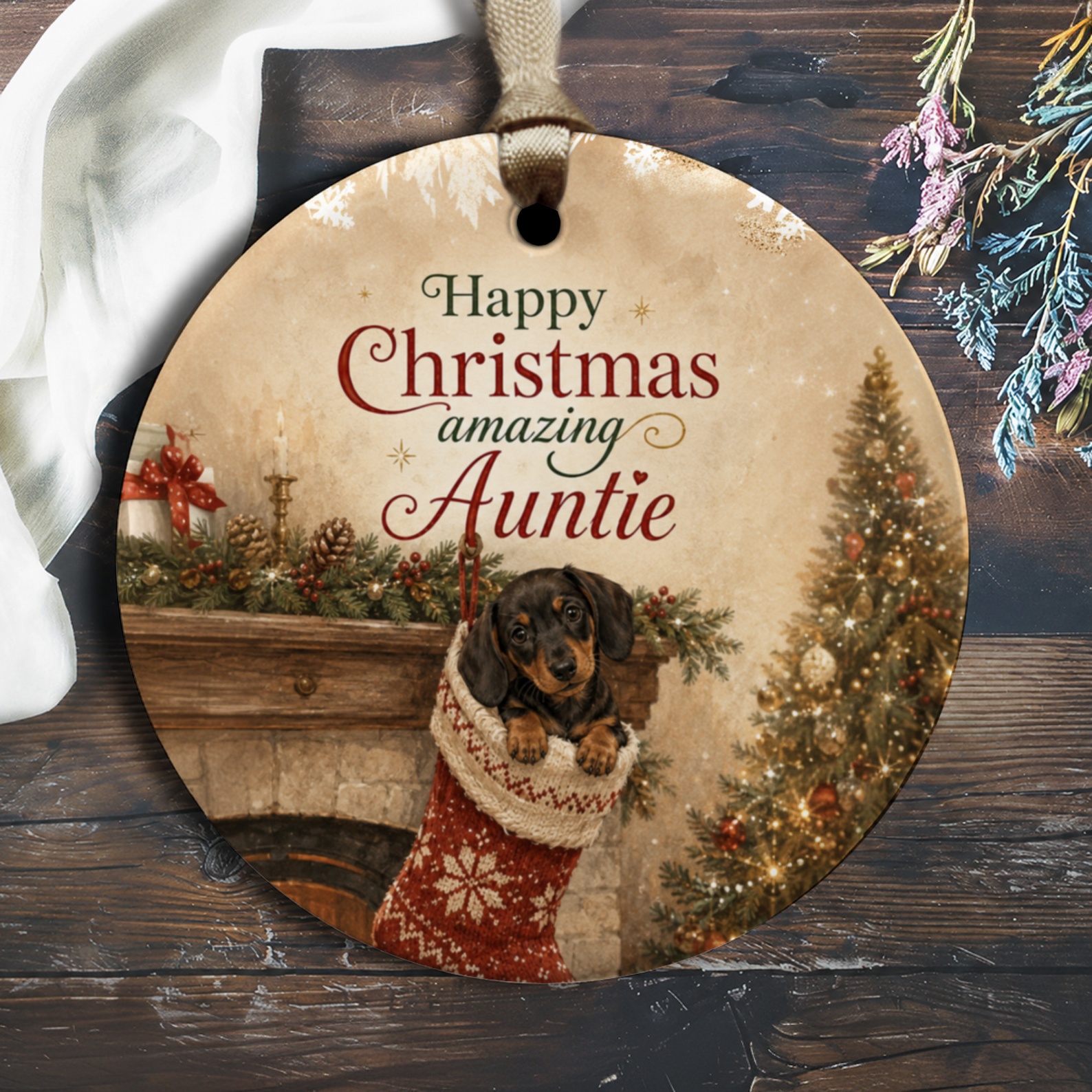 Happy Christmas Amazing Auntie Ornament Cute Dog In Stocking Holiday Decor For Aunt Xmas Tree Decoration Gift O1483