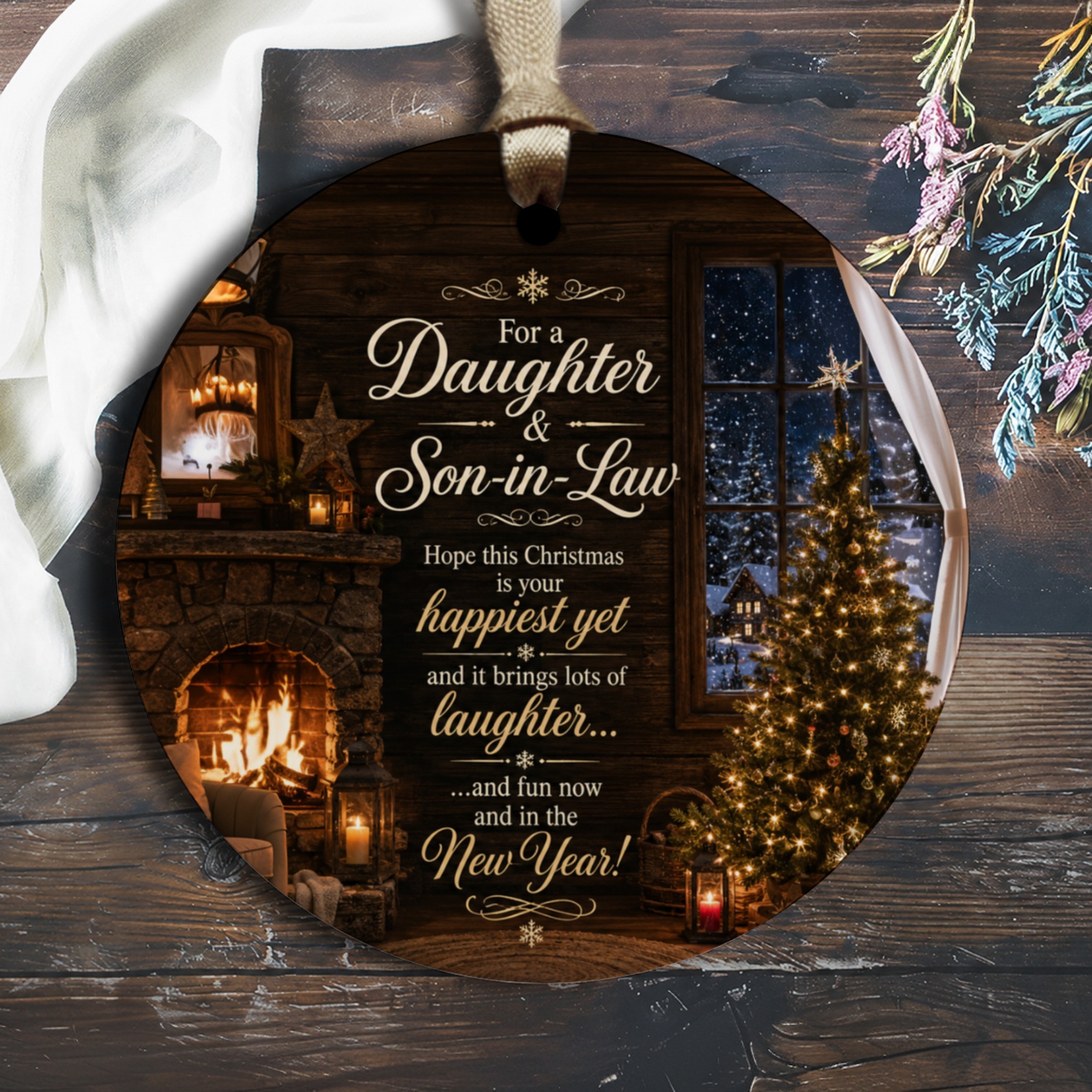 For A Daughter & Son-In-Law Christmas Ornament Happiest Yet Laughter Fun New Year Holiday Decor Gift O1479