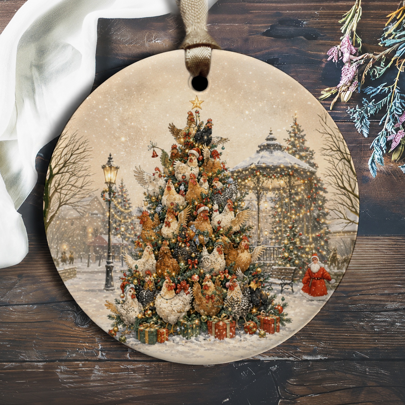 Christmas Tree Chicken Ornament Festive Holiday Decor Unique Farmhouse Style Winter Decoration Gift For Chicken Lover O1492