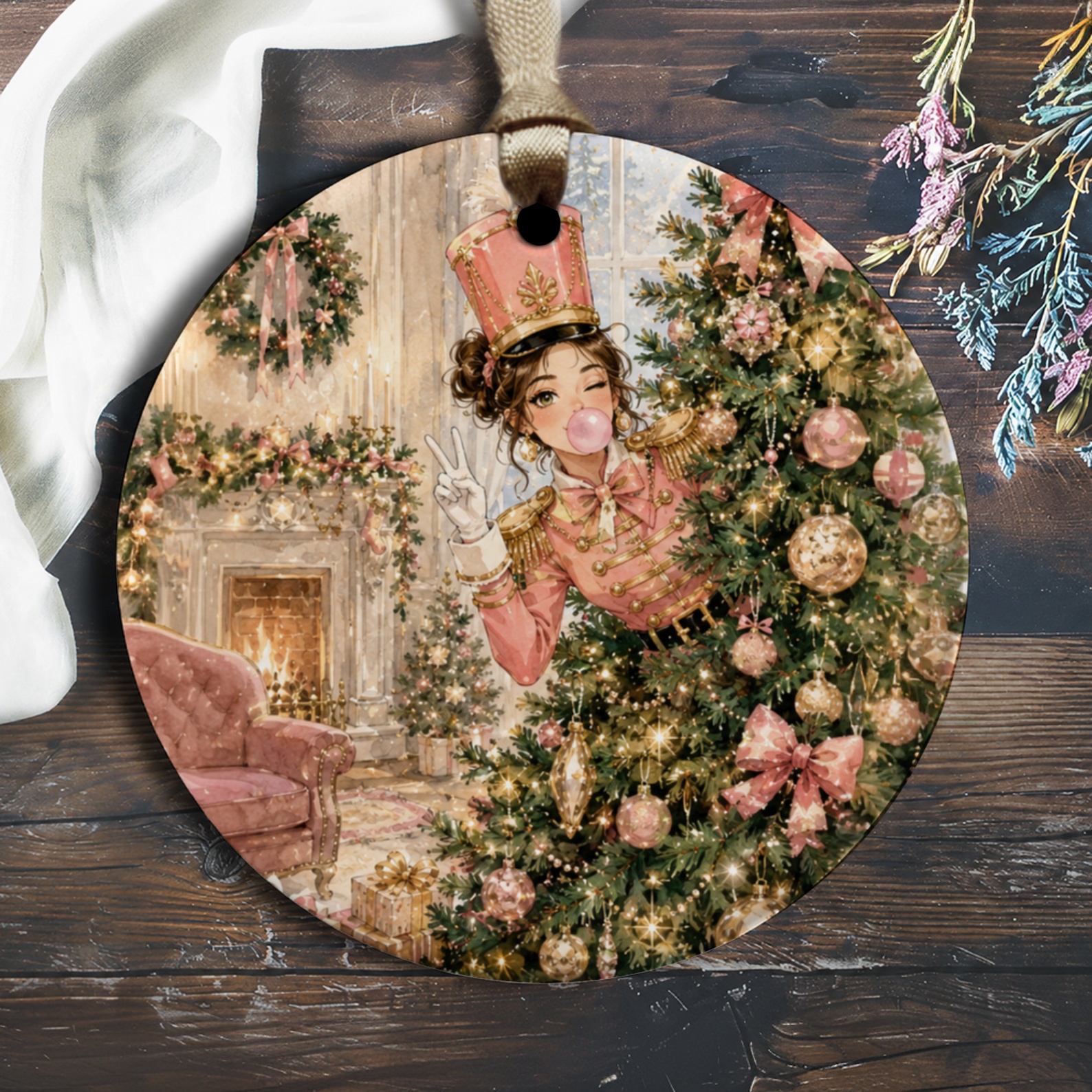 Nutcracker Girl Christmas Ornament Festive Holiday Decor Tree Decoration Pink Gold Christmas Tree Ornament Gift O1502