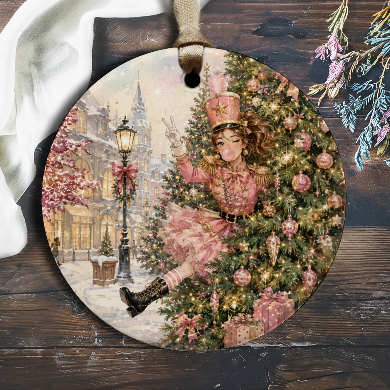 Festive Girl Christmas Ornament Holiday Decor Pink Christmas Tree Decoration Winter Wonderland Ornament Gift O1503