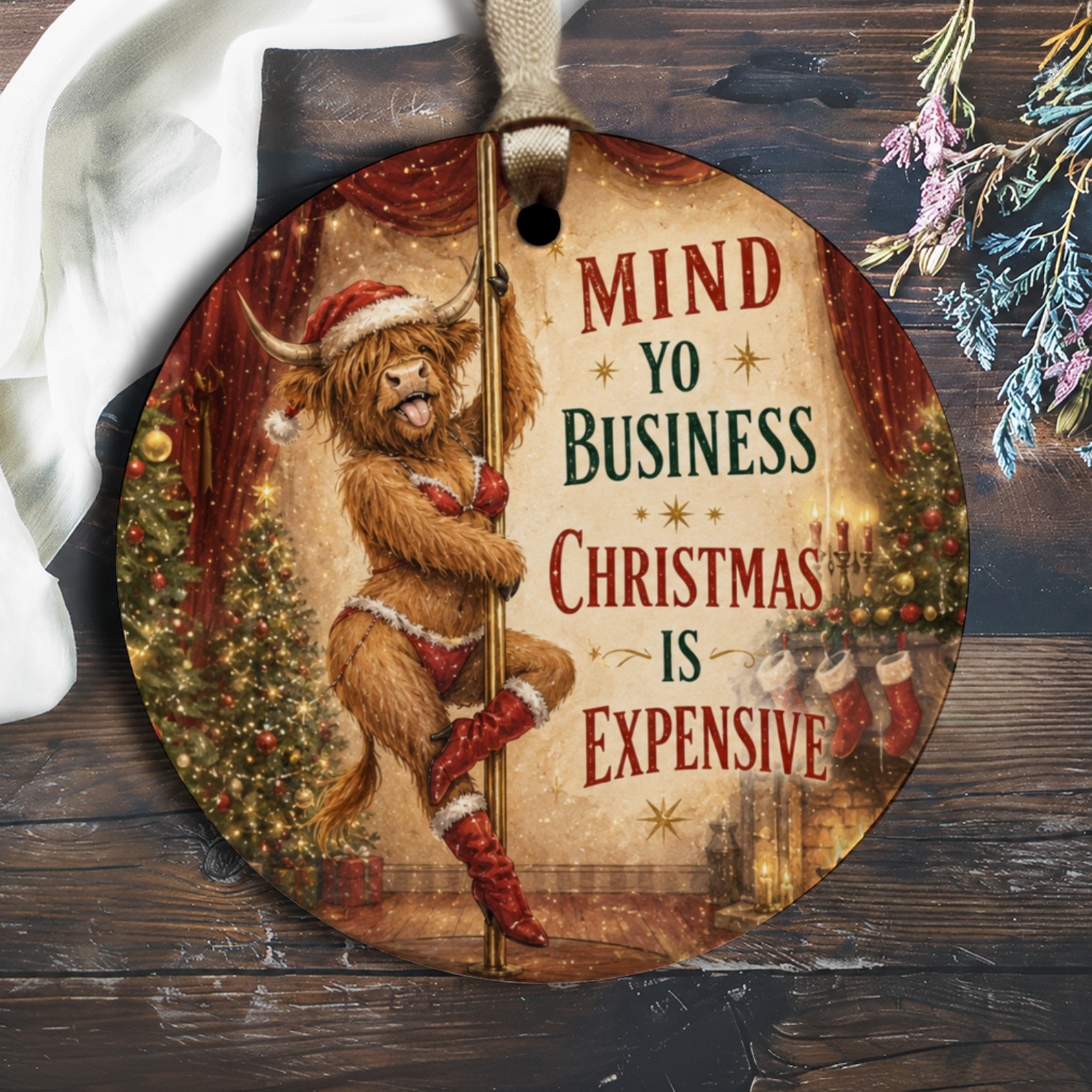 Mind Yo Business Christmas Is Expensive Funny Christmas Ornament Cow Holiday Decor Xmas Gift Idea O1506