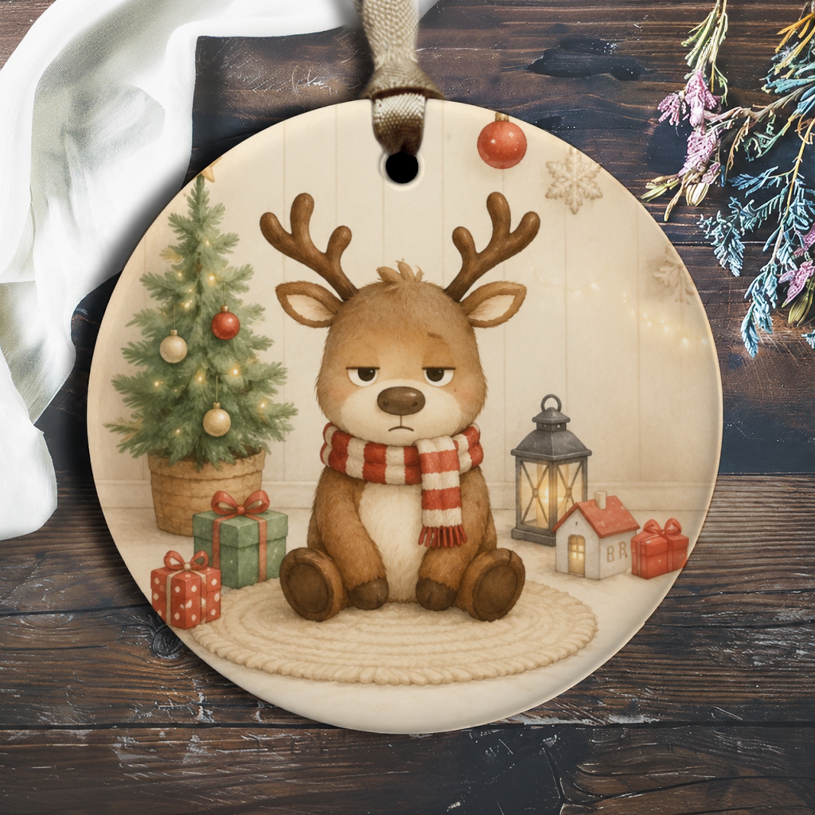 Cute Reindeer Christmas Ornament Adorable Holiday Decor Festive Tree Decoration Winter Gift For Kids Animal Lover O1532