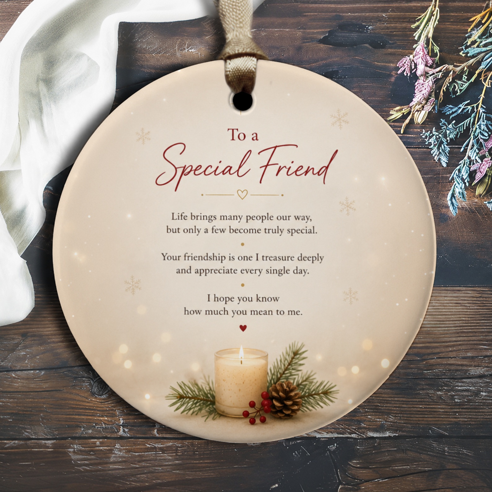 To A Special Friend Ornament Friendship Gift Candle Pine Christmas Decoration Keepsake For Best Friend Holiday O1535