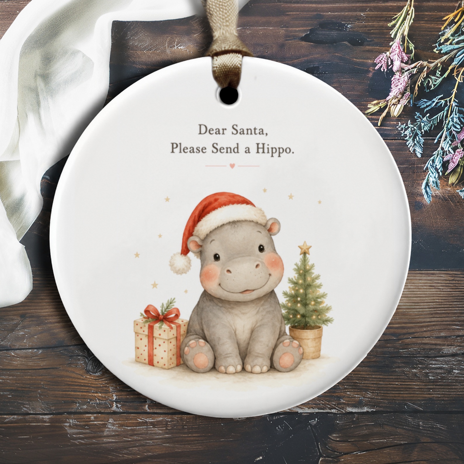 Dear Santa, Please Send A Hippo Christmas Ornament Cute Hippo With Santa Hat Holiday Decor Gift For Kids Festive Tree Decoration O1540