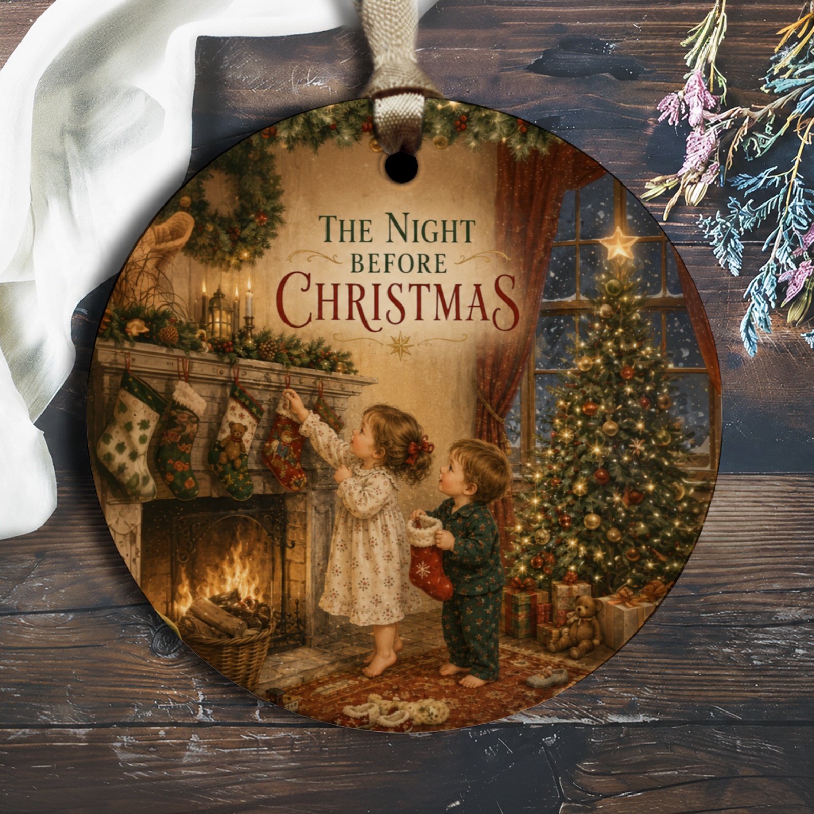 The Night Before Christmas Ornament Holiday Decor Children Hanging Stockings By Fireplace Christmas Tree Festive Home Decoration O1490