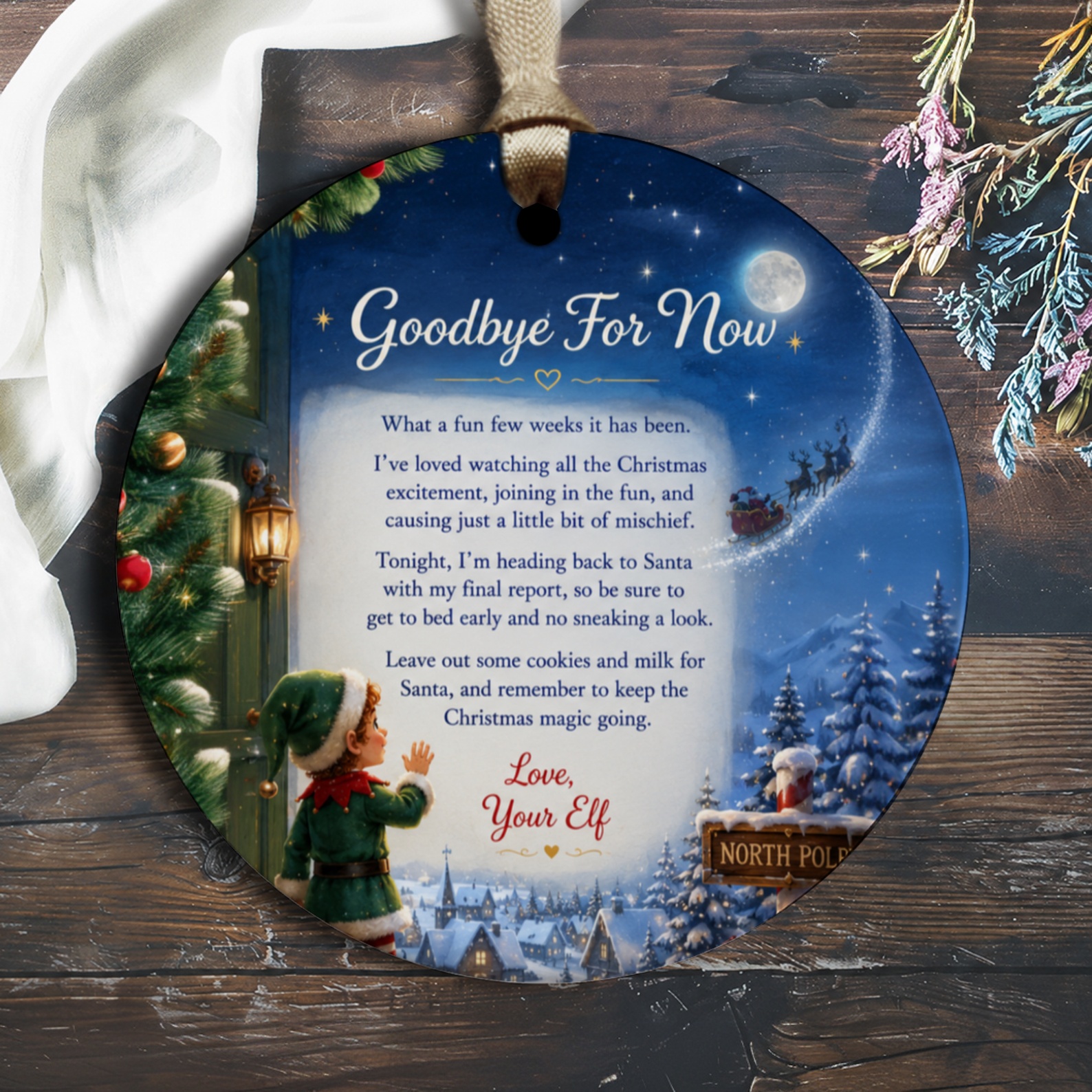 Goodbye For Now Christmas Ornament Elf Holiday Decor Santa Magic Keepsake Festive Tree Decoration Winter Wonderland O1496