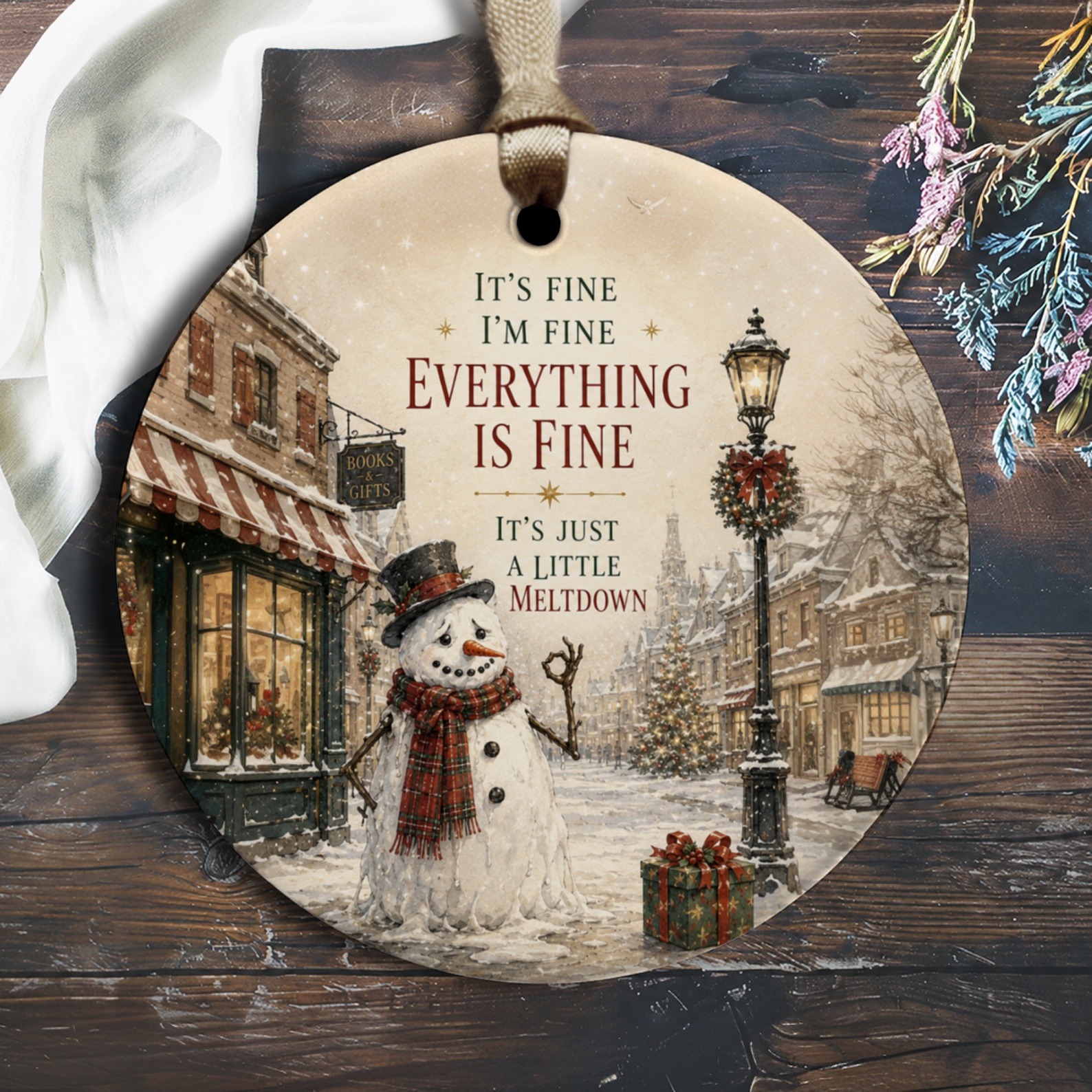 It's Fine I'm Fine Everything Is Fine Christmas Ornament Funny Snowman Holiday Decor Winter Gift 125 O1499
