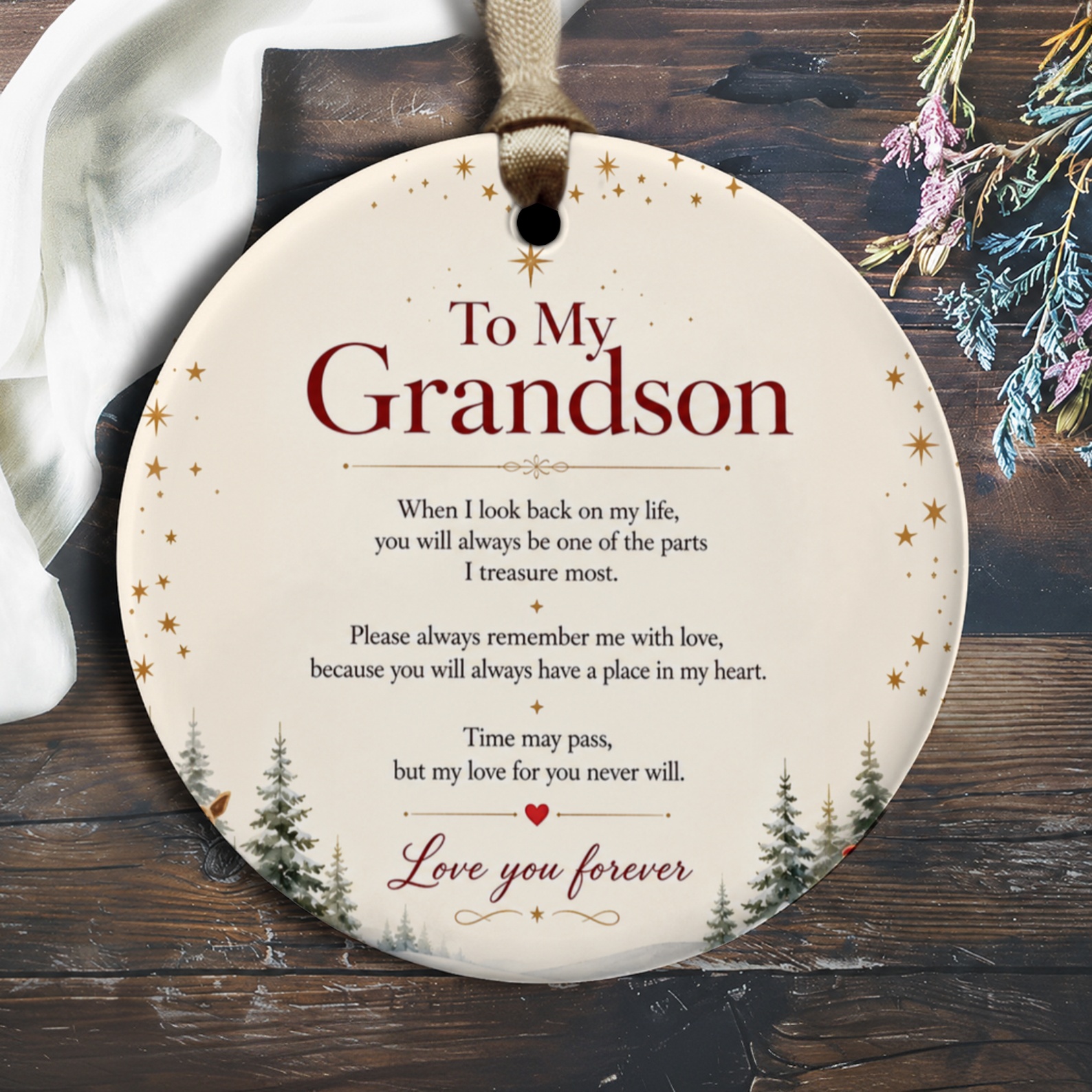 To My Grandson Love You Forever Ornament Sentimental Keepsake Gift Heartfelt Message Christmas Decoration O1508