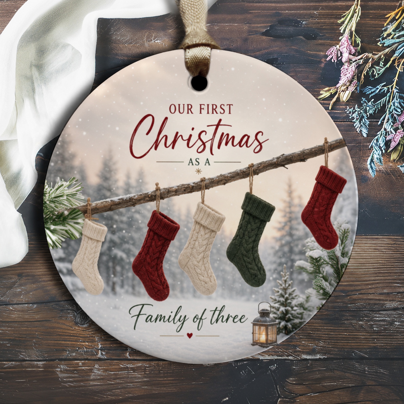 Our First Christmas As A Family Of Three Ornament Holiday Decor Stocking Christmas Tree Decoration New Parents Gift O1511