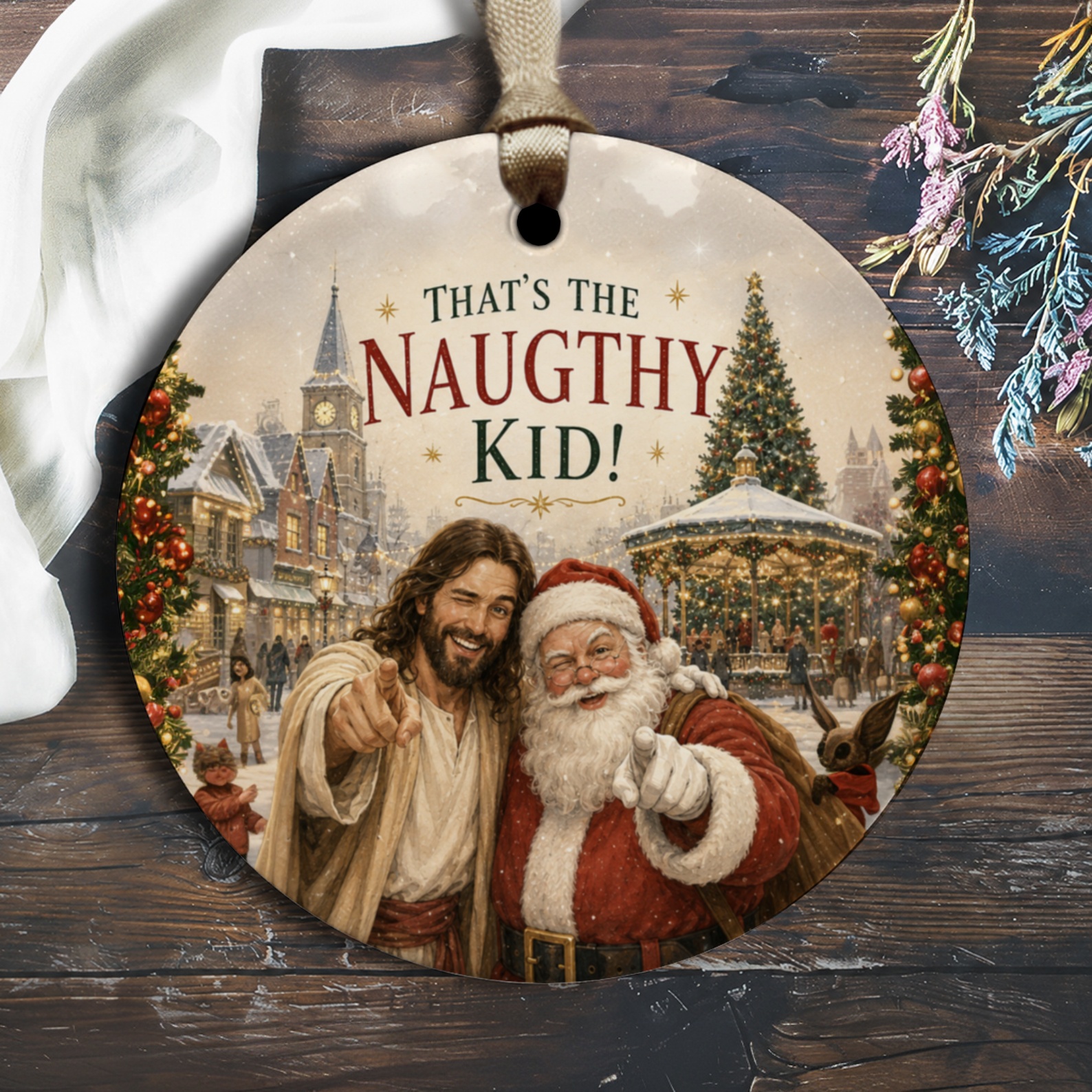 That's The Naughty Kid! Funny Christmas Ornament Santa And Jesus Holiday Decor Festive Tree Decoration Gift O1548