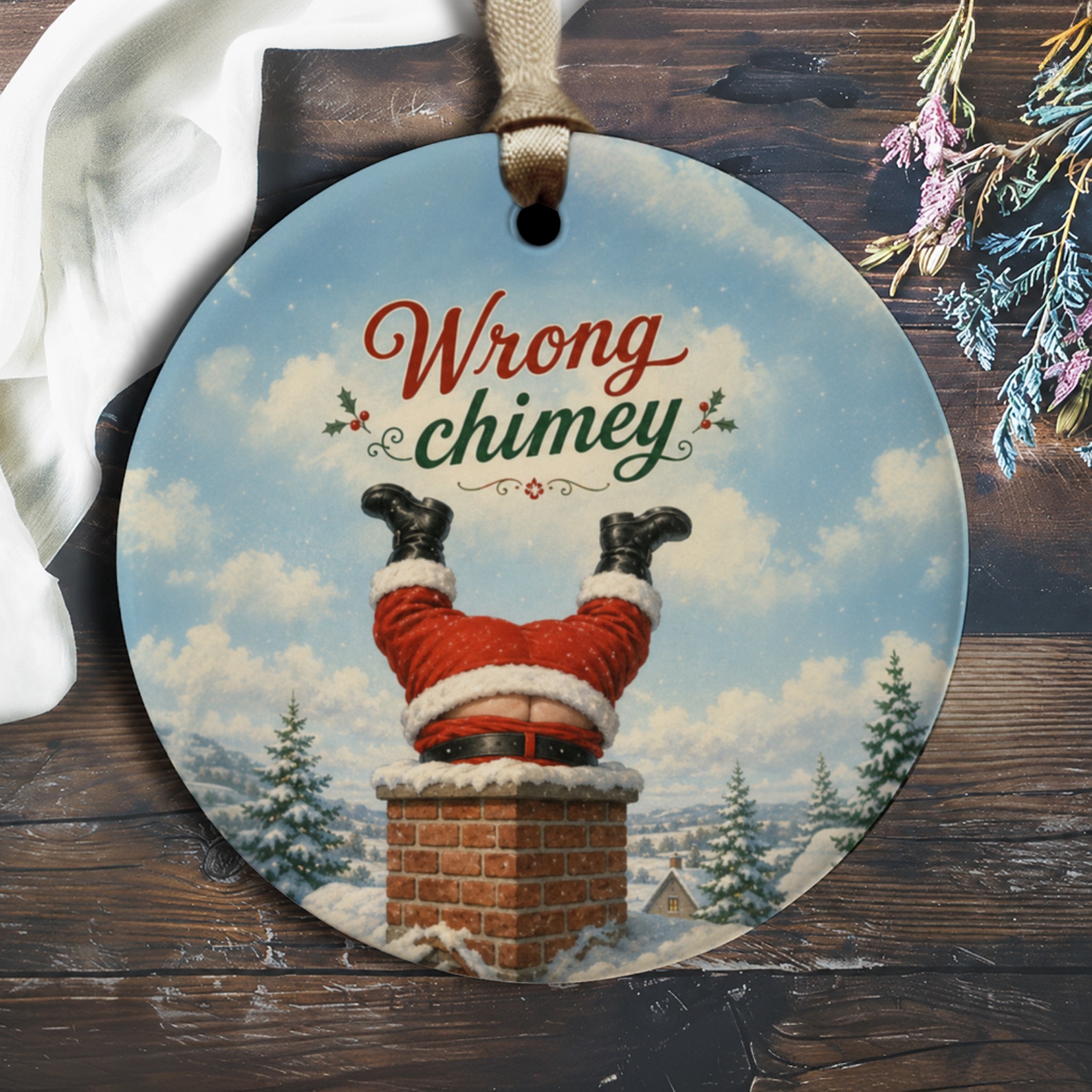 Wrong Chimney Funny Christmas Ornament Santa Stuck In Chimney Holiday Decor Cute Festive Decoration For Tree Winter O1557
