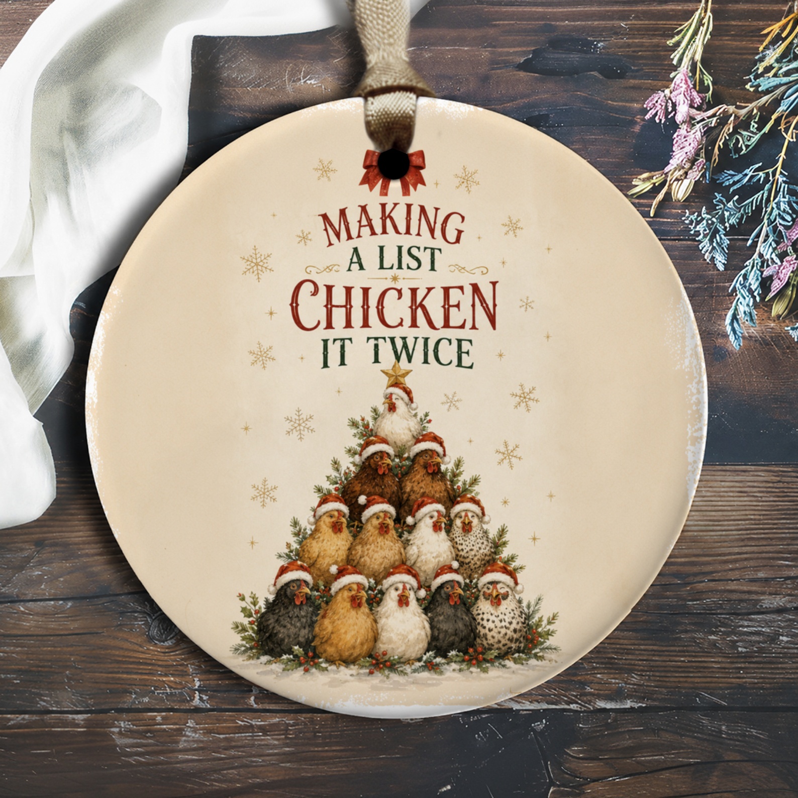 Making A List Chicken It Twice Christmas Ornament Funny Chicken Holiday Decor Farmhouse Style Gift O1604