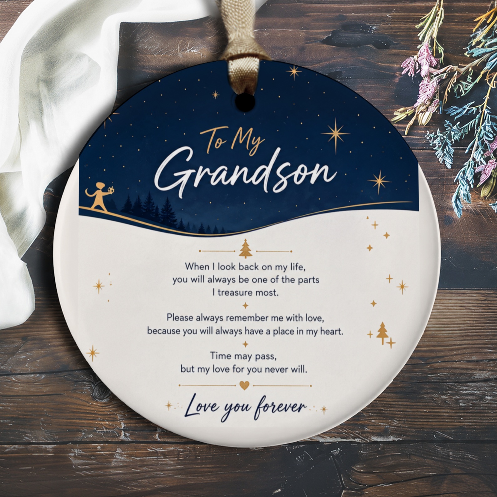 To My Grandson Sentimental Ornament Love You Forever Keepsake Gift Starry Night Christmas Tree Decoration O1572