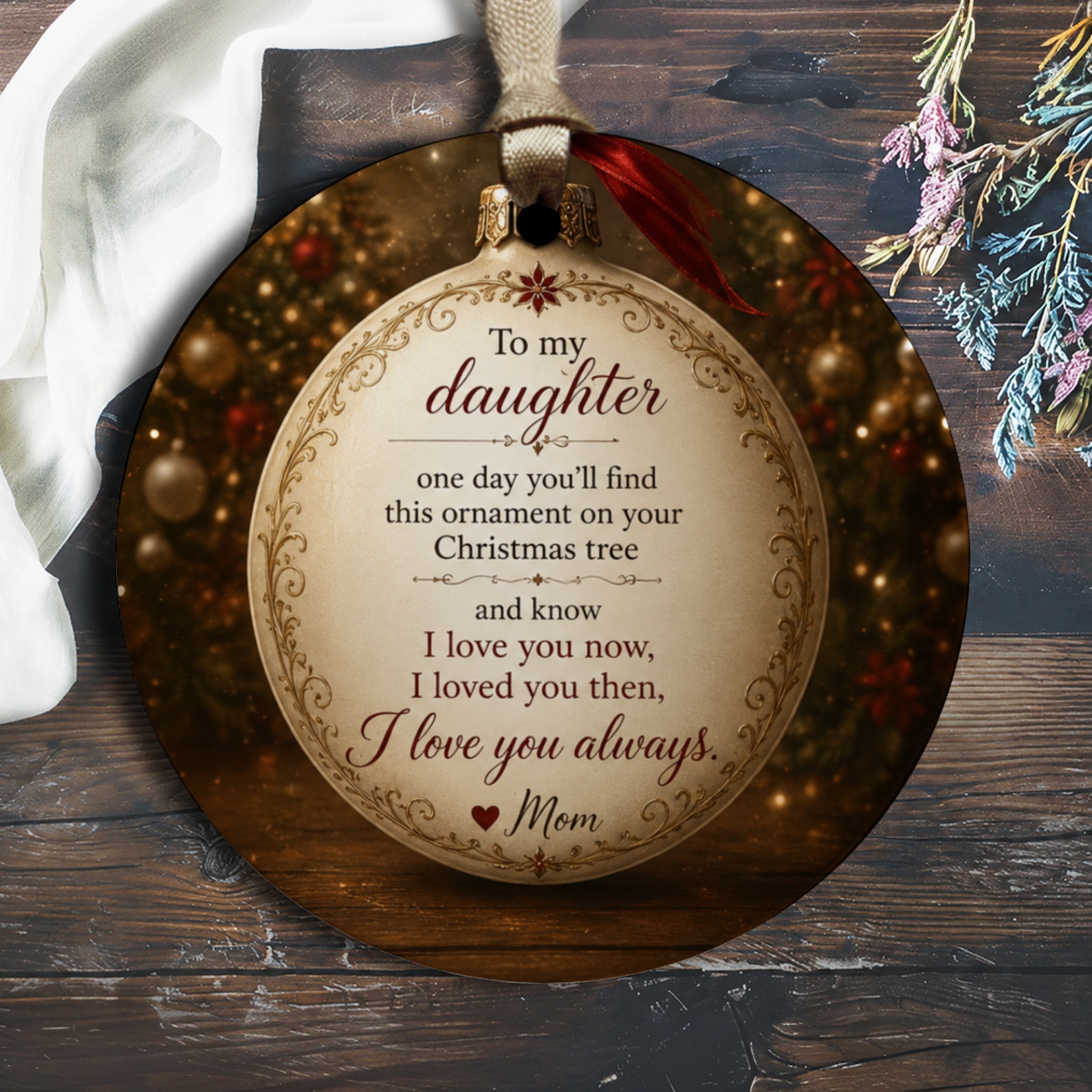 To My Daughter Christmas Ornament Heartfelt Message From Mom I Love You Always Holiday Gift Keepsake O1588