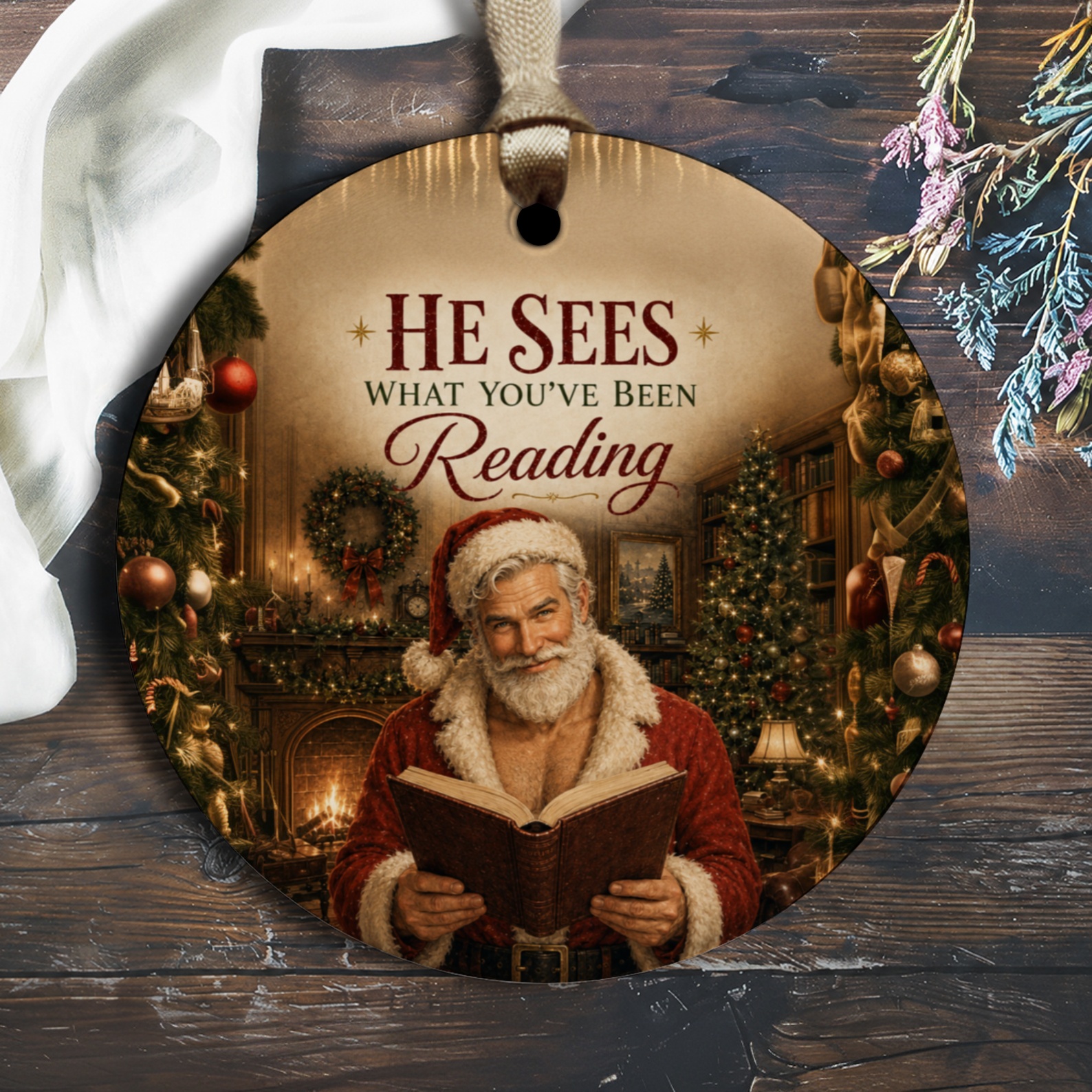 He Sees What You've Been Reading Christmas Ornament Santa With Book Holiday Decor Festive Home Decoration Gift O1605