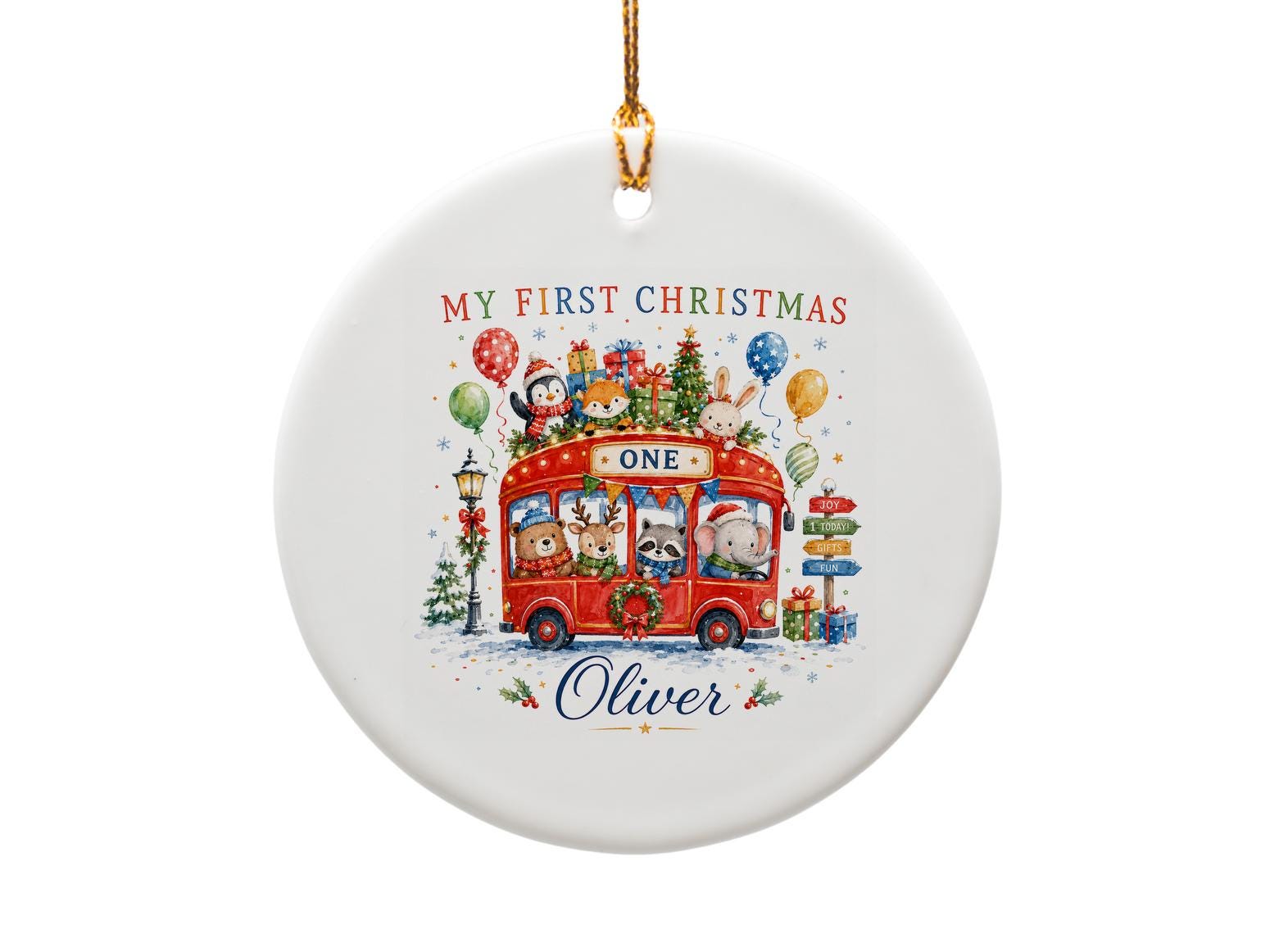My First Christmas Personalized Ornament Baby's First Christmas Keepsake Cute Animal Bus Holiday Decor O1231