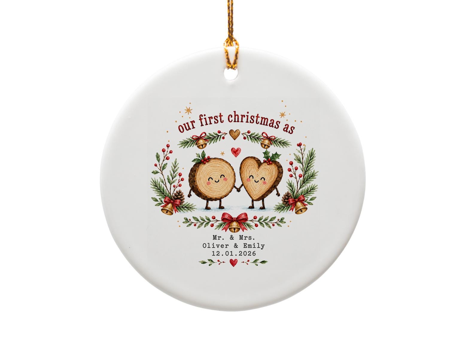 Our First Christmas As Mr. & Mrs. Personalized Ornament Cute Wood Slice Couple Holiday Decor Newlywed Gift 2026 O1240