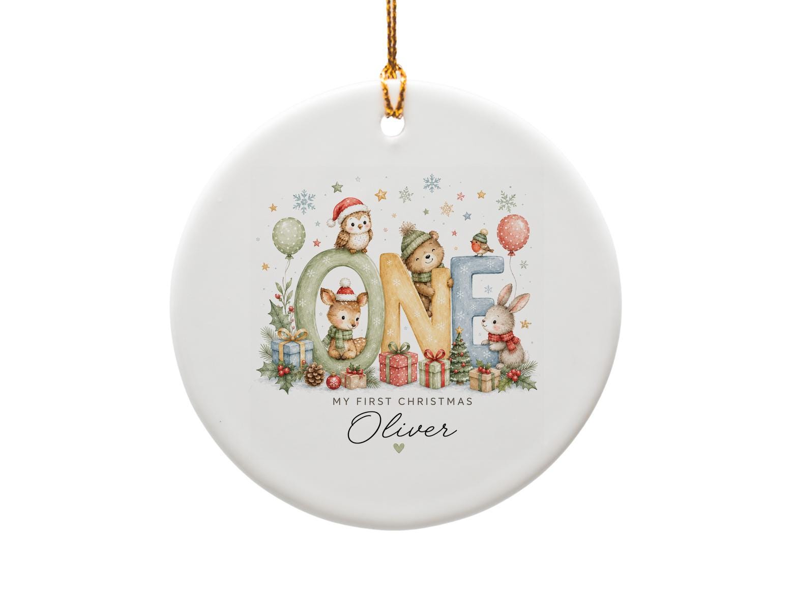 My First Christmas Personalized Baby's First Christmas Ornament Woodland Animals Holiday Decor Keepsake Gift O1230