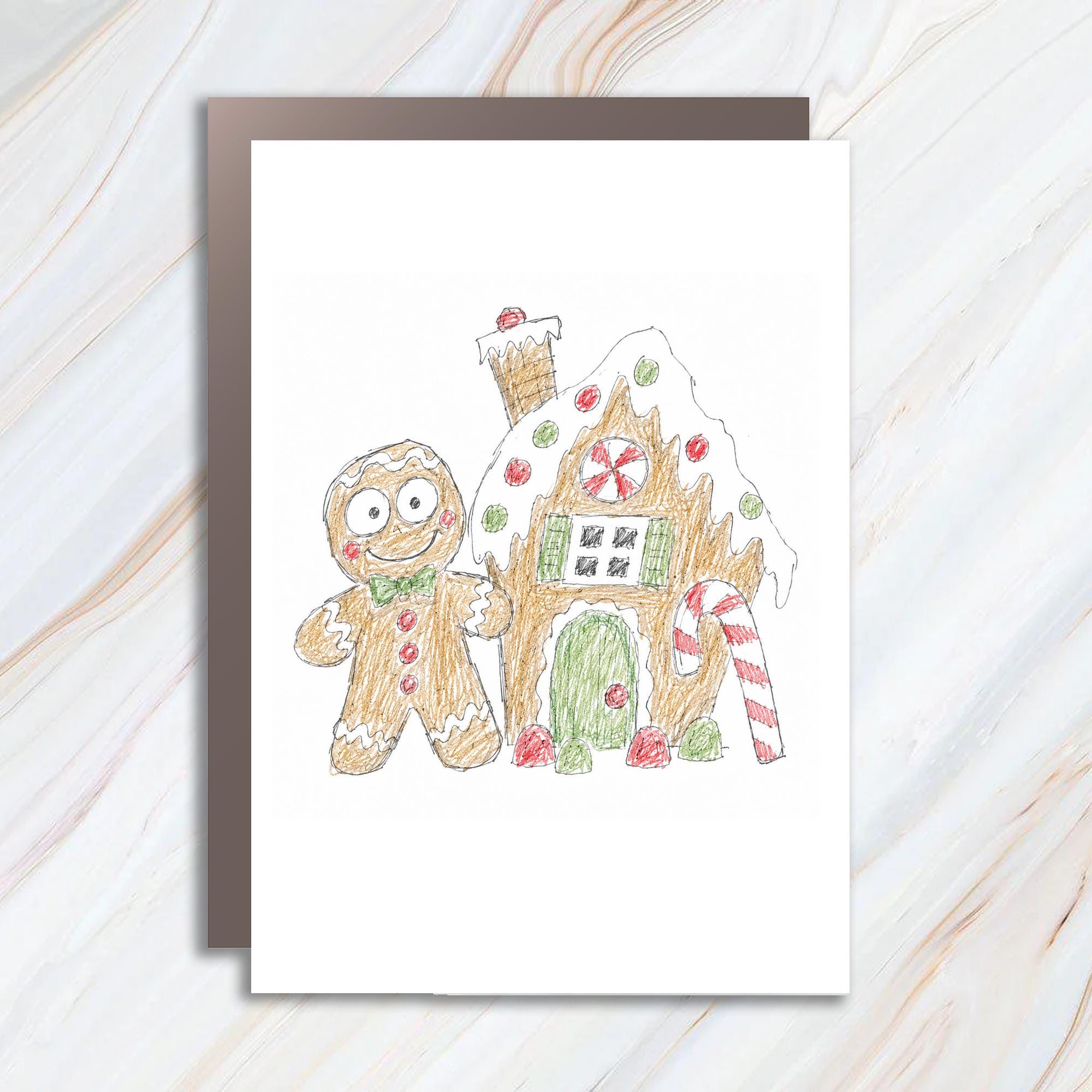 Gingerbread House And Man Christmas Card Cute Holiday Greeting Card For Kids Family Festive Winter Card Candy Cane C1249