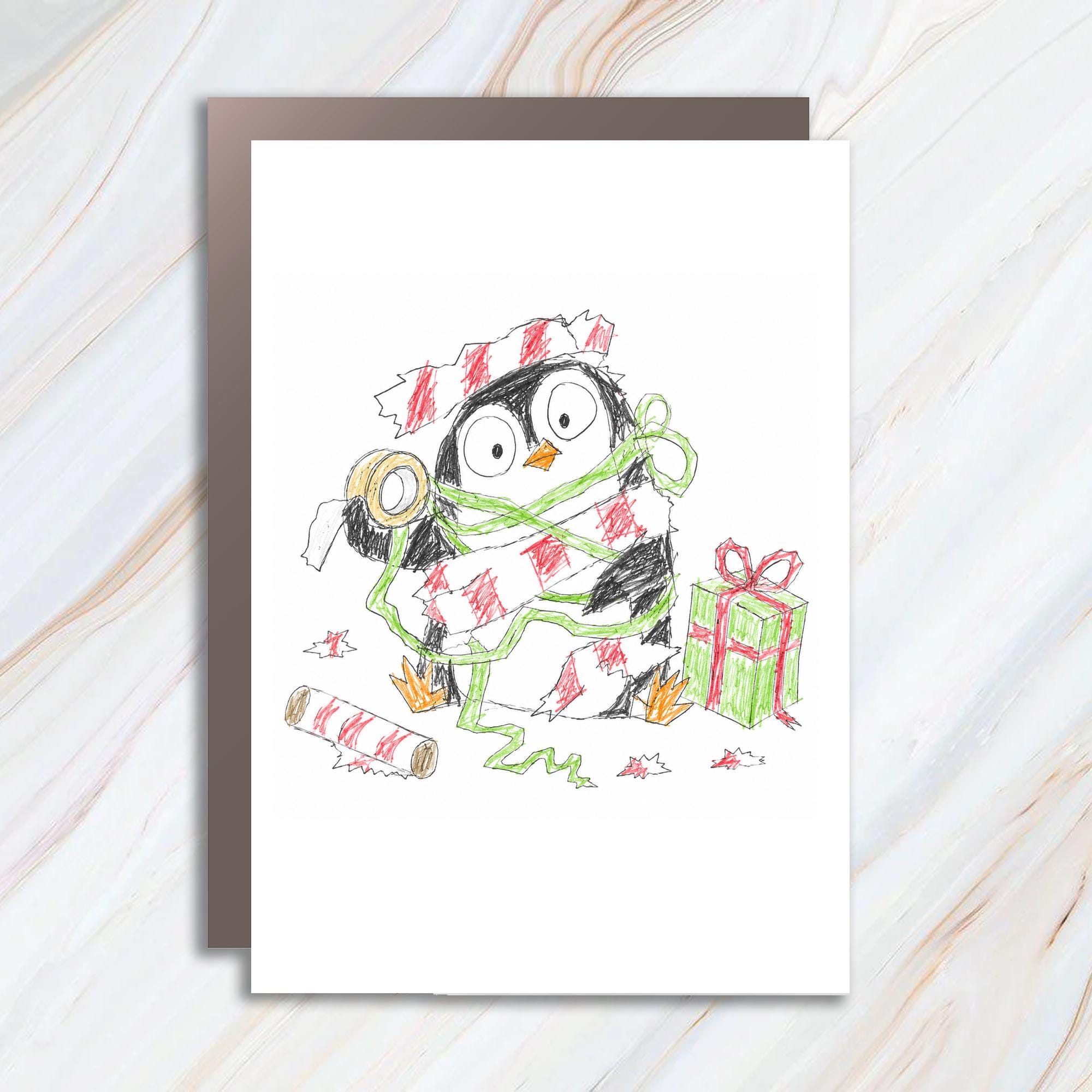 Penguin Christmas Card Cute Holiday Greeting Card For Kids Fun Festive Animal Card With Gift And Wrapping Paper C1252