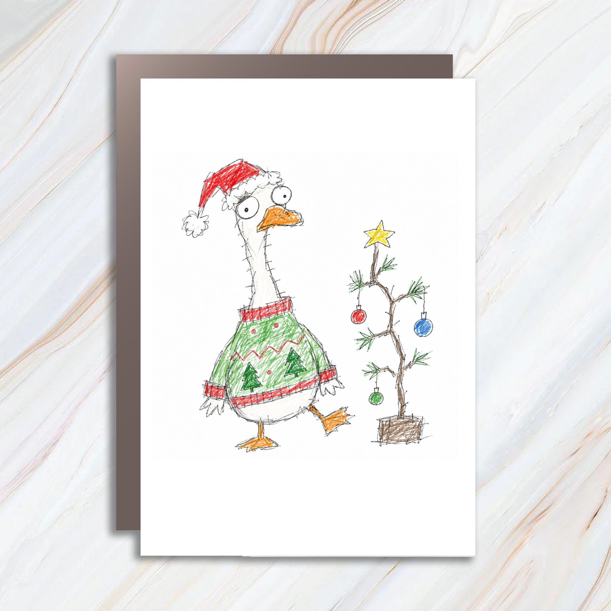 Goose In Christmas Sweater Funny Christmas Card Cute Holiday Greeting Card For Animal Lover Festive Goose Card C1253