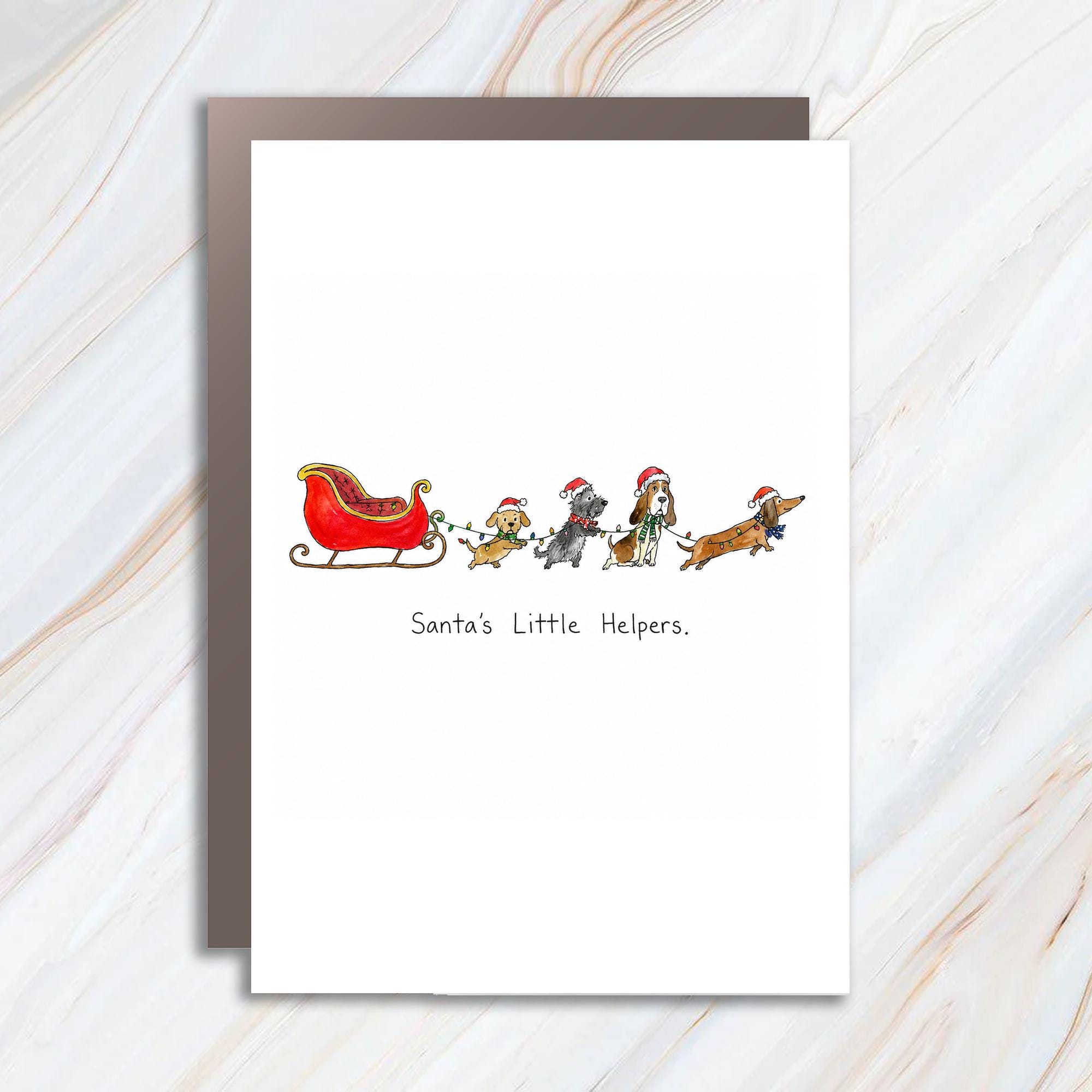 Santa's Little Helpers Christmas Card Cute Dog Holiday Greeting Card For Dog Lovers Festive Xmas Card With Dogs C1264