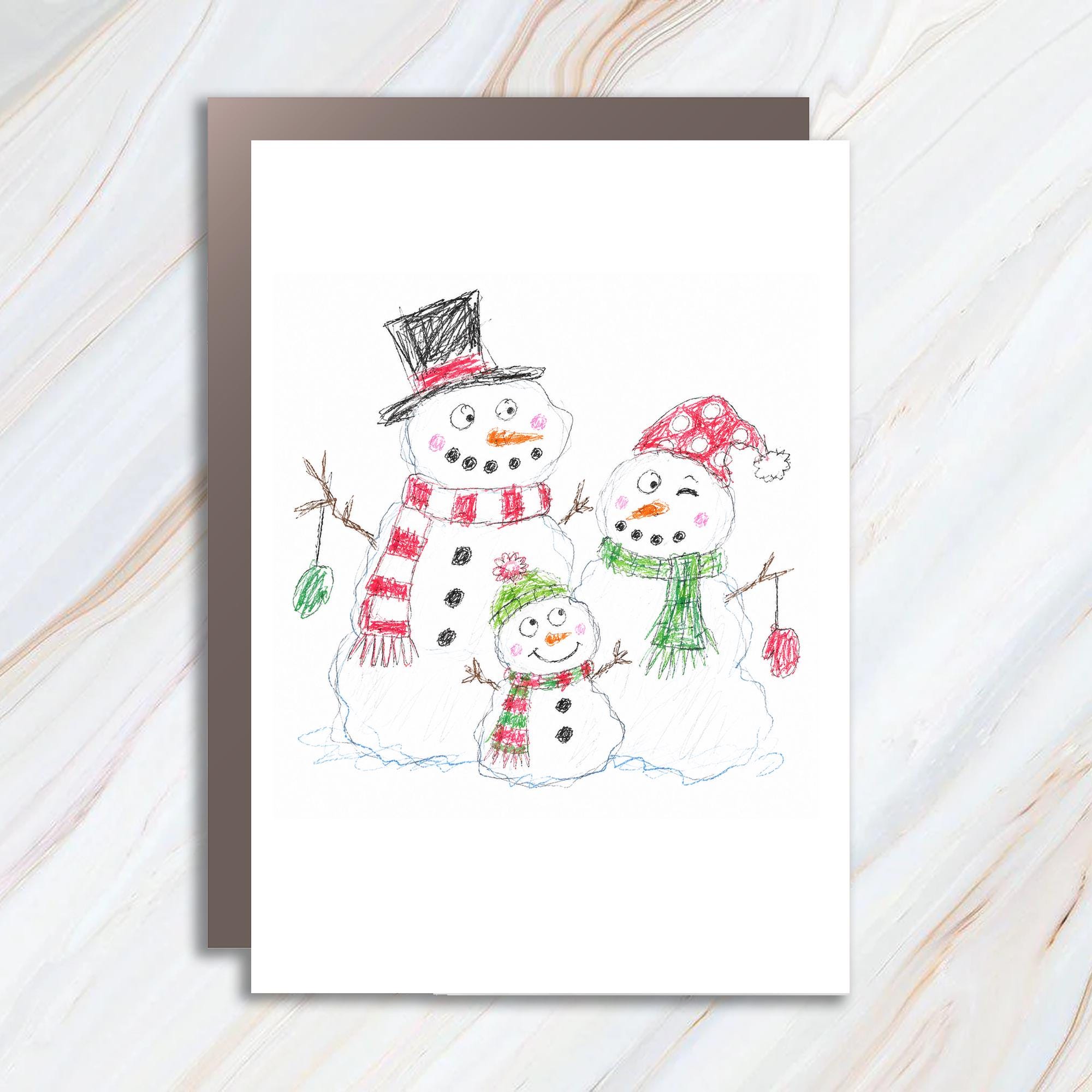 Snowman Family Christmas Card Cute Winter Holiday Greeting Card For Kids Family Festive Snow Scene C1248