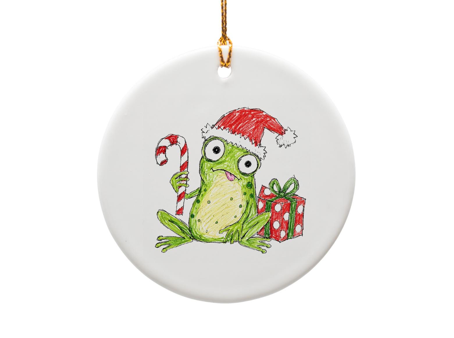 Frog Christmas Ornament Cute Holiday Decor Santa Hat Candy Cane Gift Fun Animal Lover Tree Decoration O1245