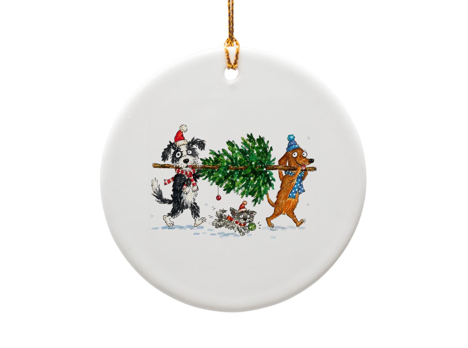 Dogs Carrying Christmas Tree Ornament Cute Holiday Decor For Dog Lovers Festive Pet Lover Gift Winter Decoration O1255