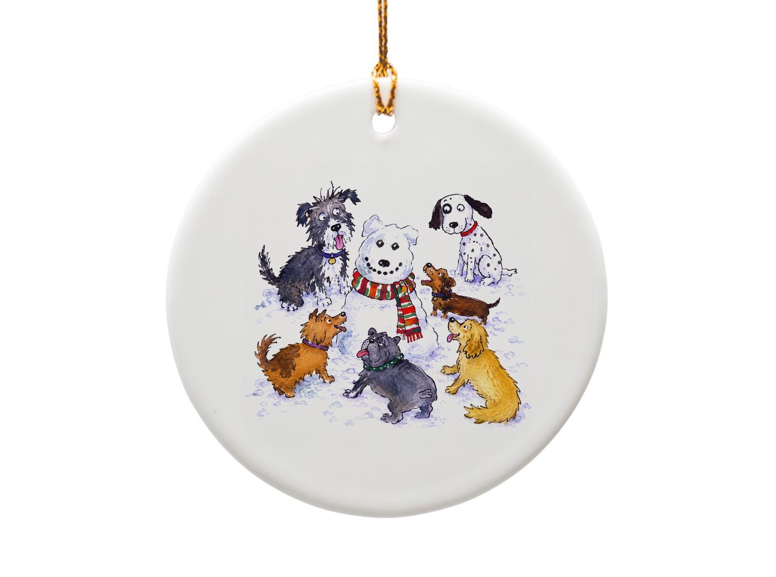 Dogs Around Snowdog Christmas Ornament Cute Winter Scene Holiday Decor For Dog Lovers Festive Pet Lover Gift O1256