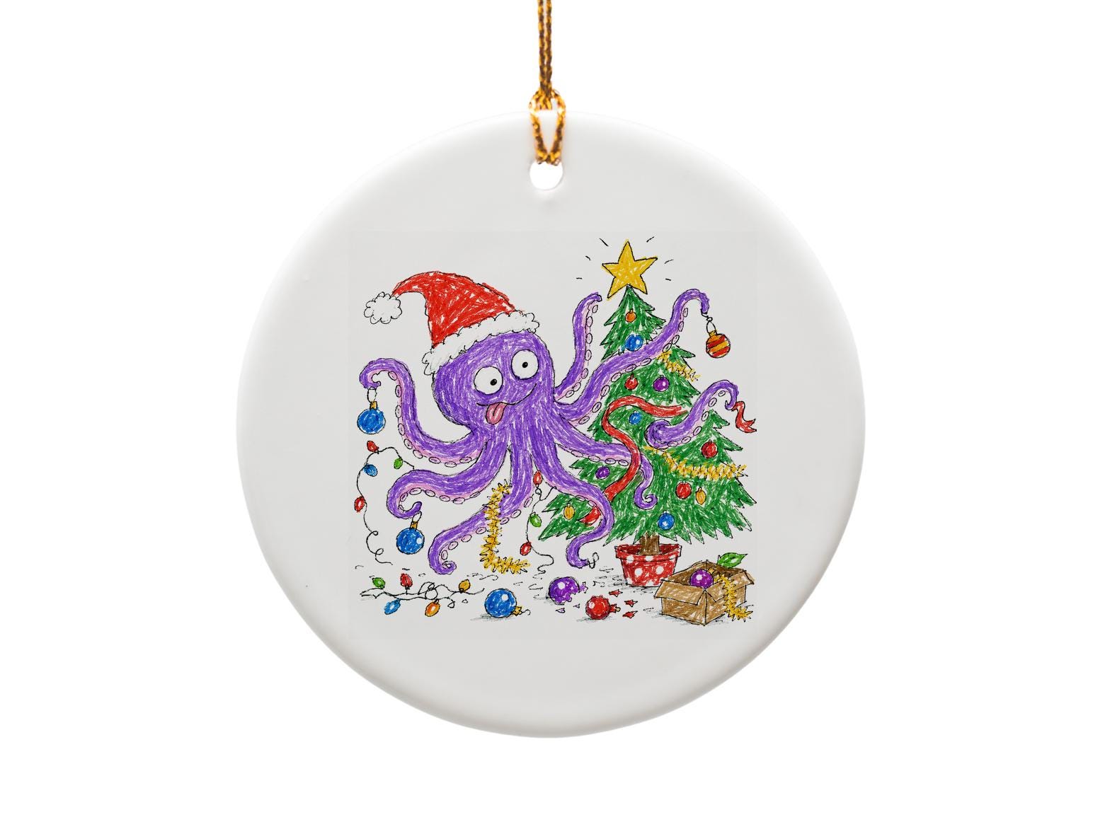 Octopus Christmas Ornament Funny Holiday Decor Cute Santa Hat Tree Decoration Ocean Lover Gift Unique Xmas Ornament O1257