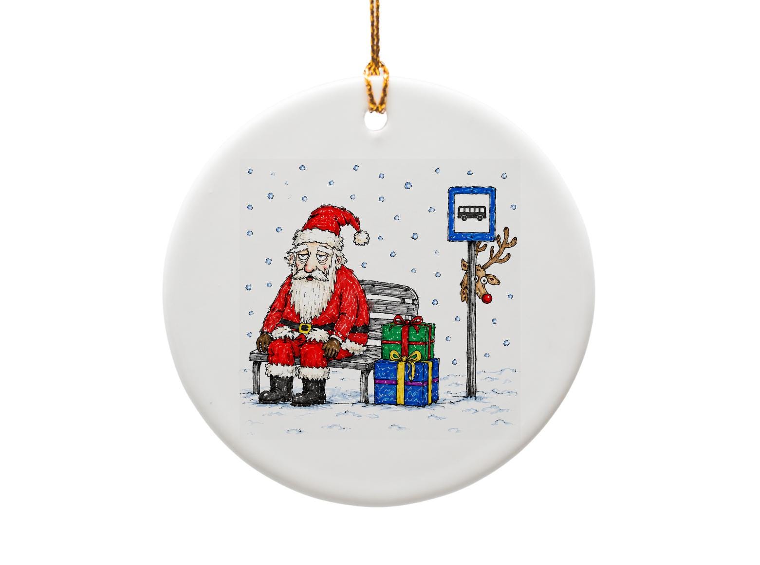 Santa Ornament Christmas Decor Cute Santa At Bus Stop With Gifts Holiday Decoration For Tree Festive Winter Ornament O1258