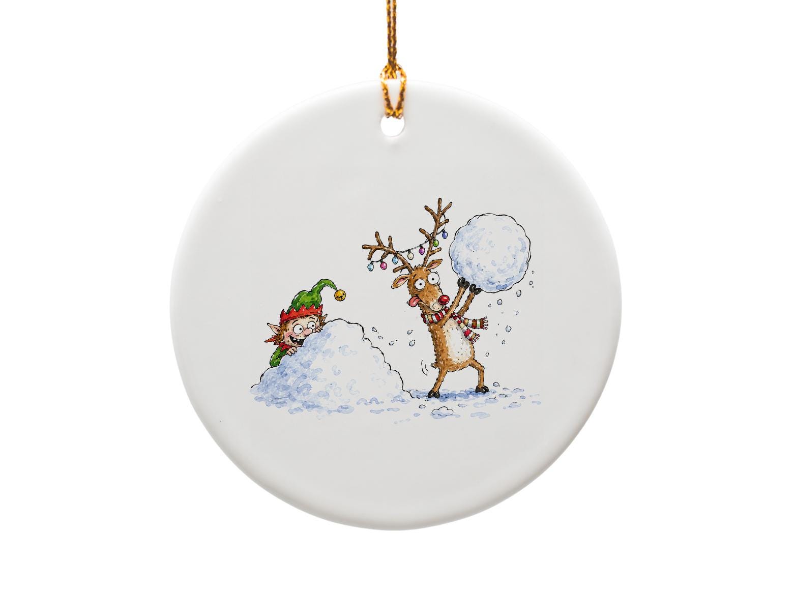 Elf And Reindeer Christmas Ornament Cute Holiday Decor Fun Winter Scene Festive Decoration For Tree Seasonal Gift O1259
