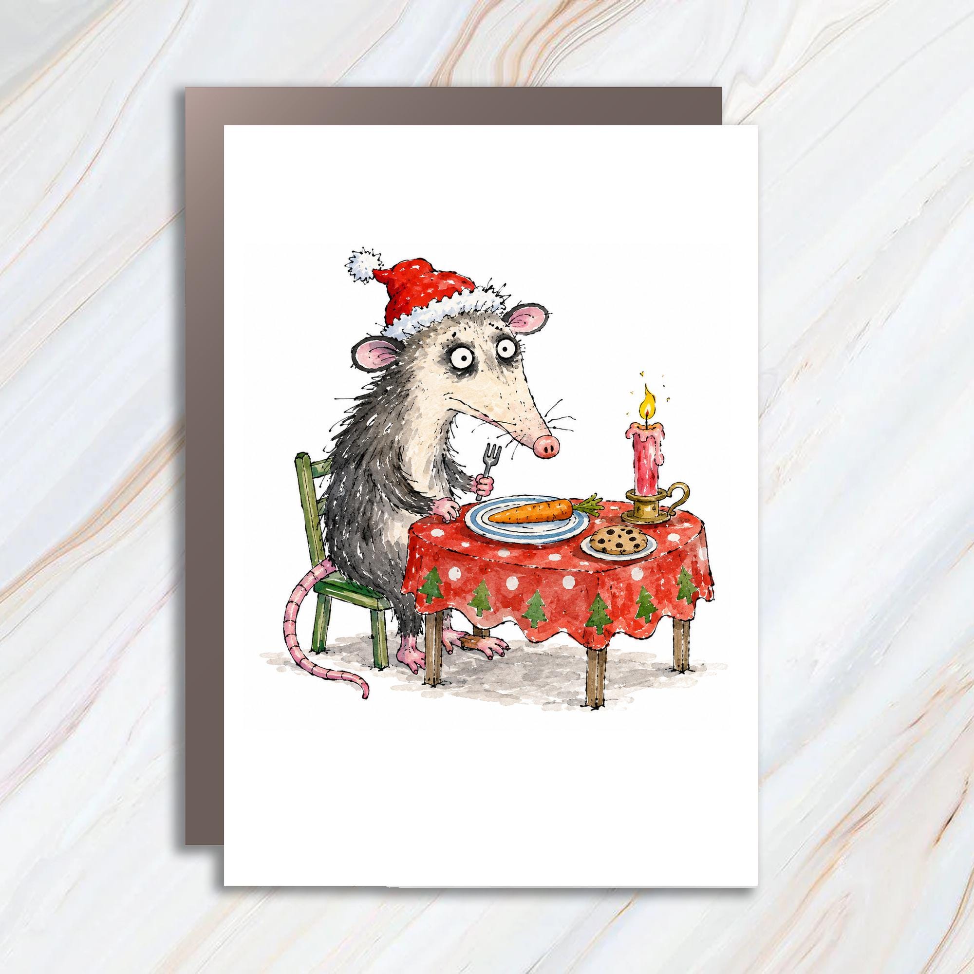 Funny Possum Christmas Card Cute Animal Holiday Greeting Card For Animal Lover Quirky Festive Card With Santa Hat C1266