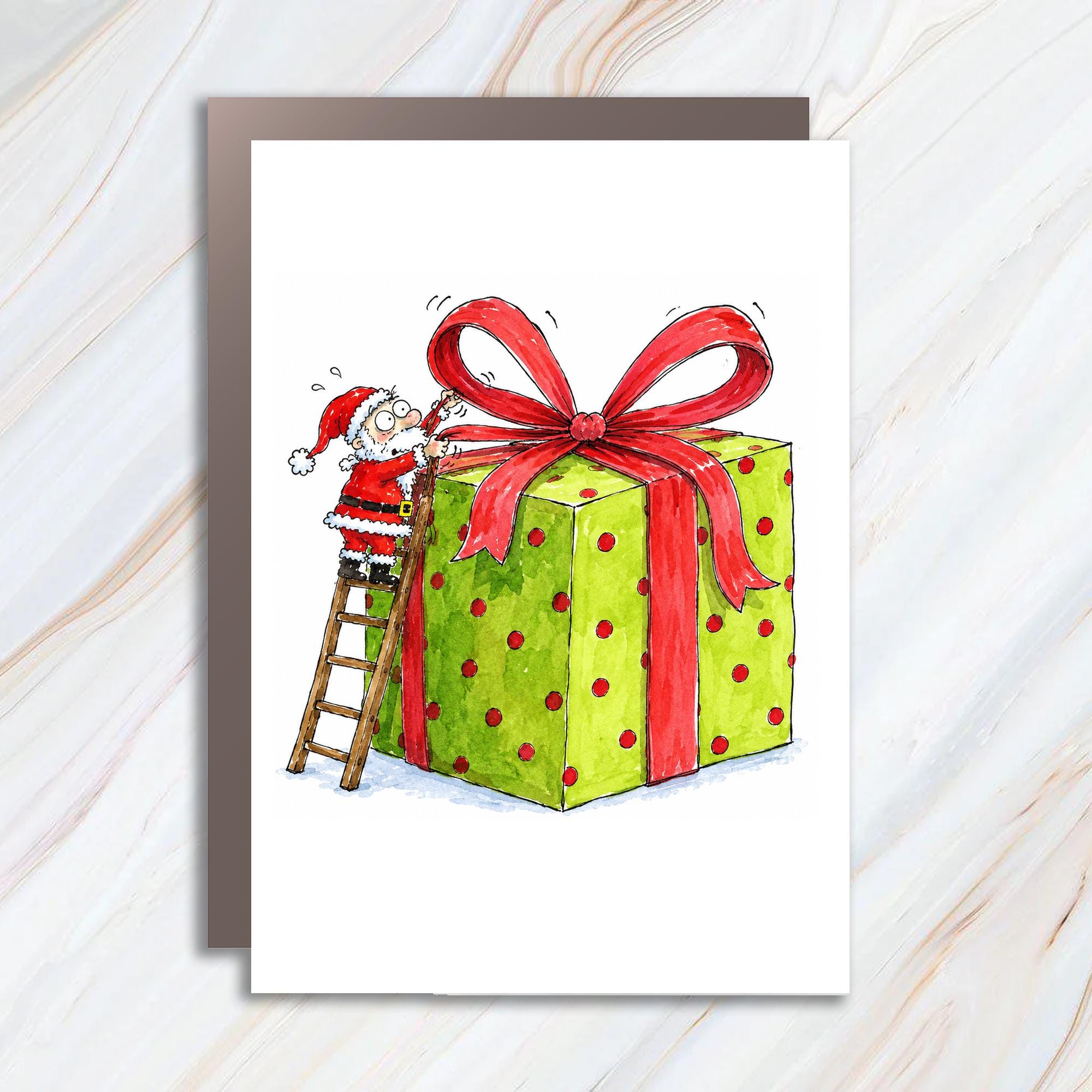 Santa With Large Gift Christmas Card Cute Holiday Greeting Card For Kids Family Festive Santa Claus Illustration C1268