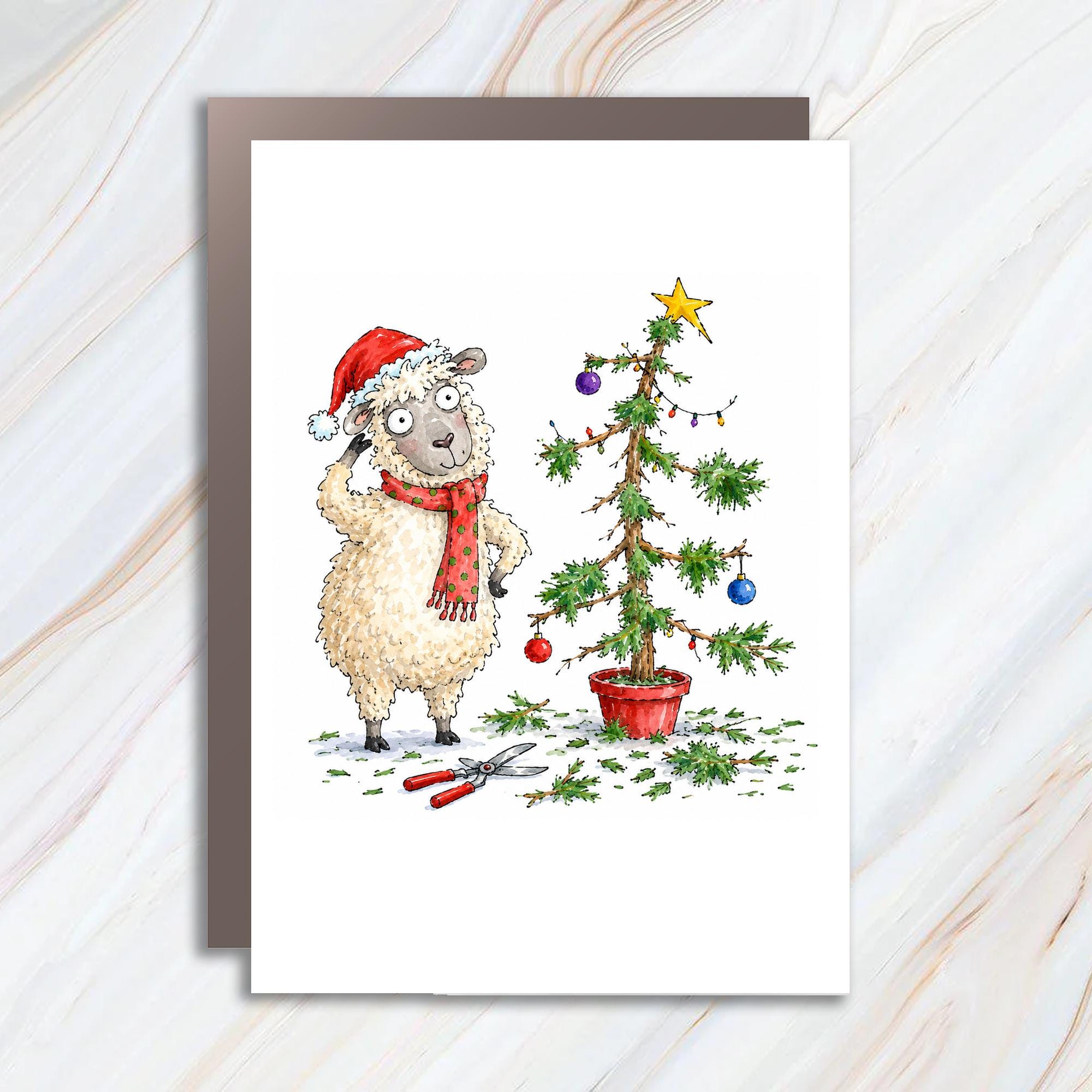 Funny Sheep Christmas Card Cute Holiday Greeting Card For Animal Lover Whimsical Festive Card With Tree And Santa Hat C1269