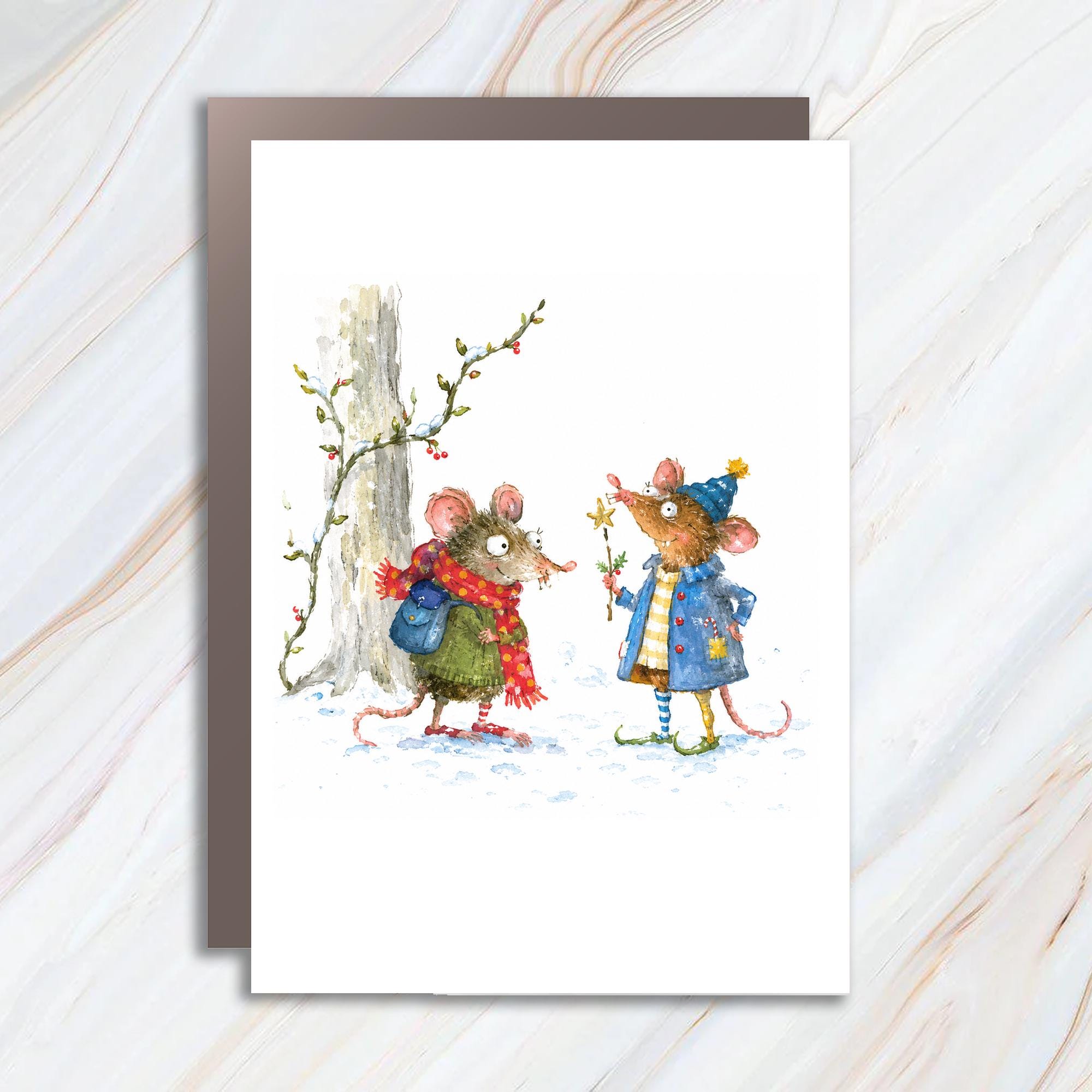 Winter Mice Greeting Card Cute Animal Illustration Blank Card For Friend Whimsical Art Everyday Card For Animal Lover C1271