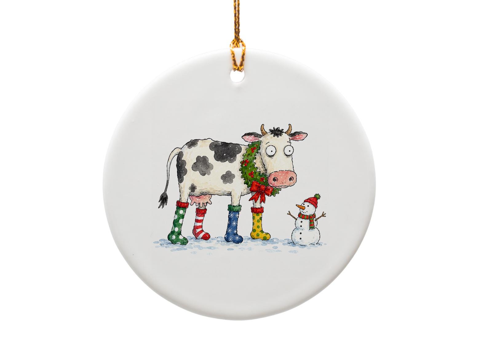 Cow Christmas Ornament Cute Holiday Decor Farm Animal With Wreath And Snowman Festive Winter Decoration Gift O1267