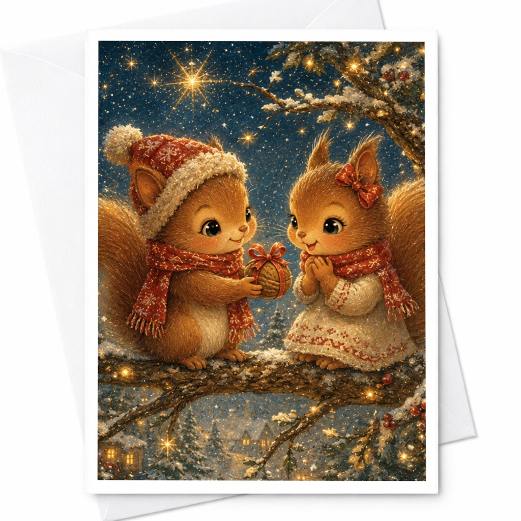 Cute Squirrels Christmas Card Adorable Animal Holiday Greeting Card For Kids Family Winter Scene Festive Gift Exchange C5730