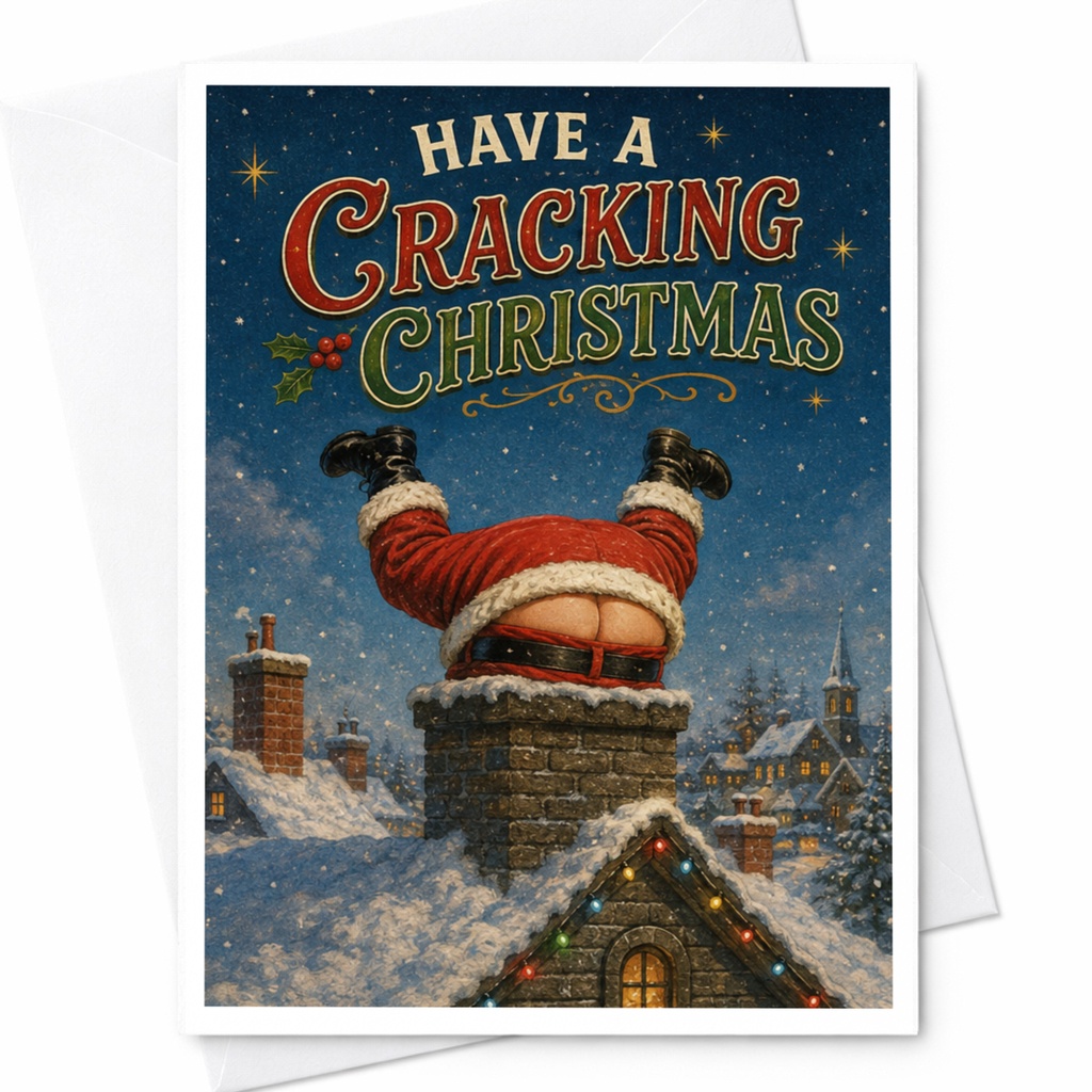 Have A Cracking Christmas Funny Christmas Card Rude Holiday Greeting Card Santa Stuck In Chimney Xmas Card C5732