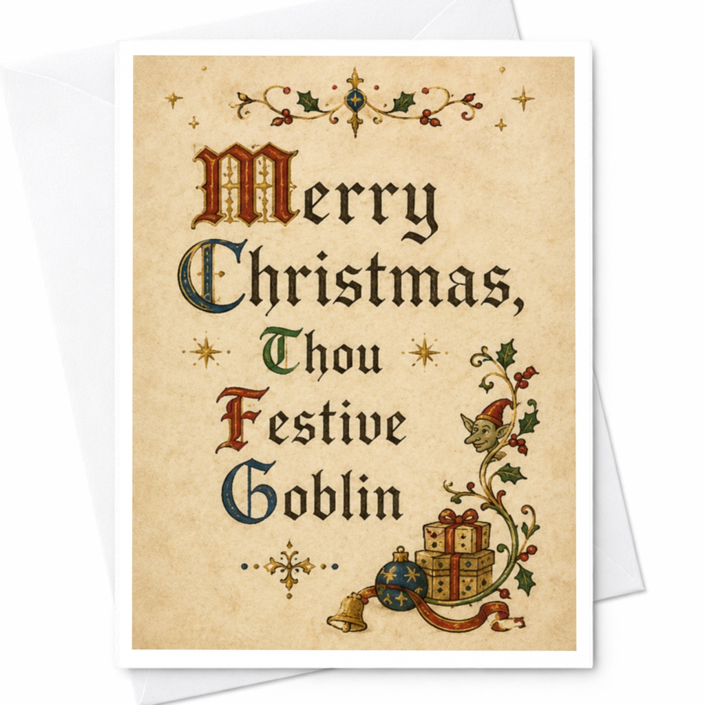 Merry Christmas, Thou Festive Goblin Funny Christmas Card Sarcastic Holiday Greeting For Friend Xmas Card C5739