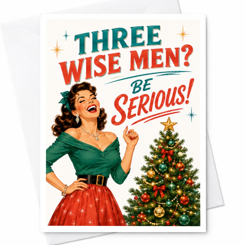 Three Wise Men? Be Serious! Funny Christmas Card Retro Holiday Greeting Card For Him Her Husband Wife Friend C5748