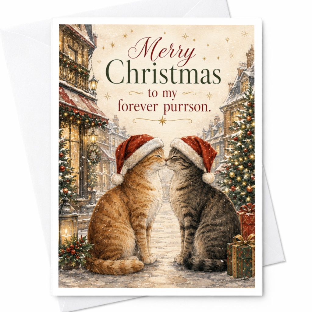 Merry Christmas To My Forever Purrson Cute Cat Christmas Card Romantic Holiday Greeting Card For Cat Lover Couple C5756