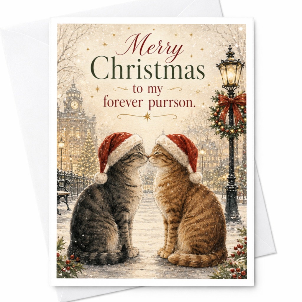 Merry Christmas To My Forever Purrson Cute Cat Christmas Card Romantic Holiday Greeting Card For Cat Lover Couple C5757
