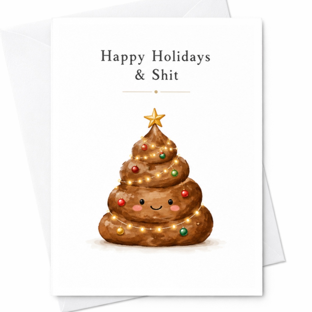 Happy Holidays & Shit Funny Christmas Card Cute Poop Tree Holiday Card For Spouse Husband Boyfriend Fun Xmas Card C5758