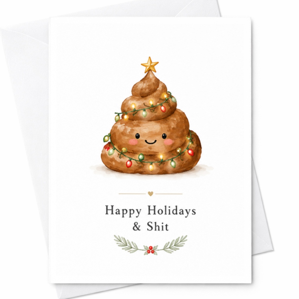 Happy Holidays & Shit Funny Christmas Card Cute Poop Emoji Holiday Card For Spouse Husband Boyfriend Xmas Card C5759